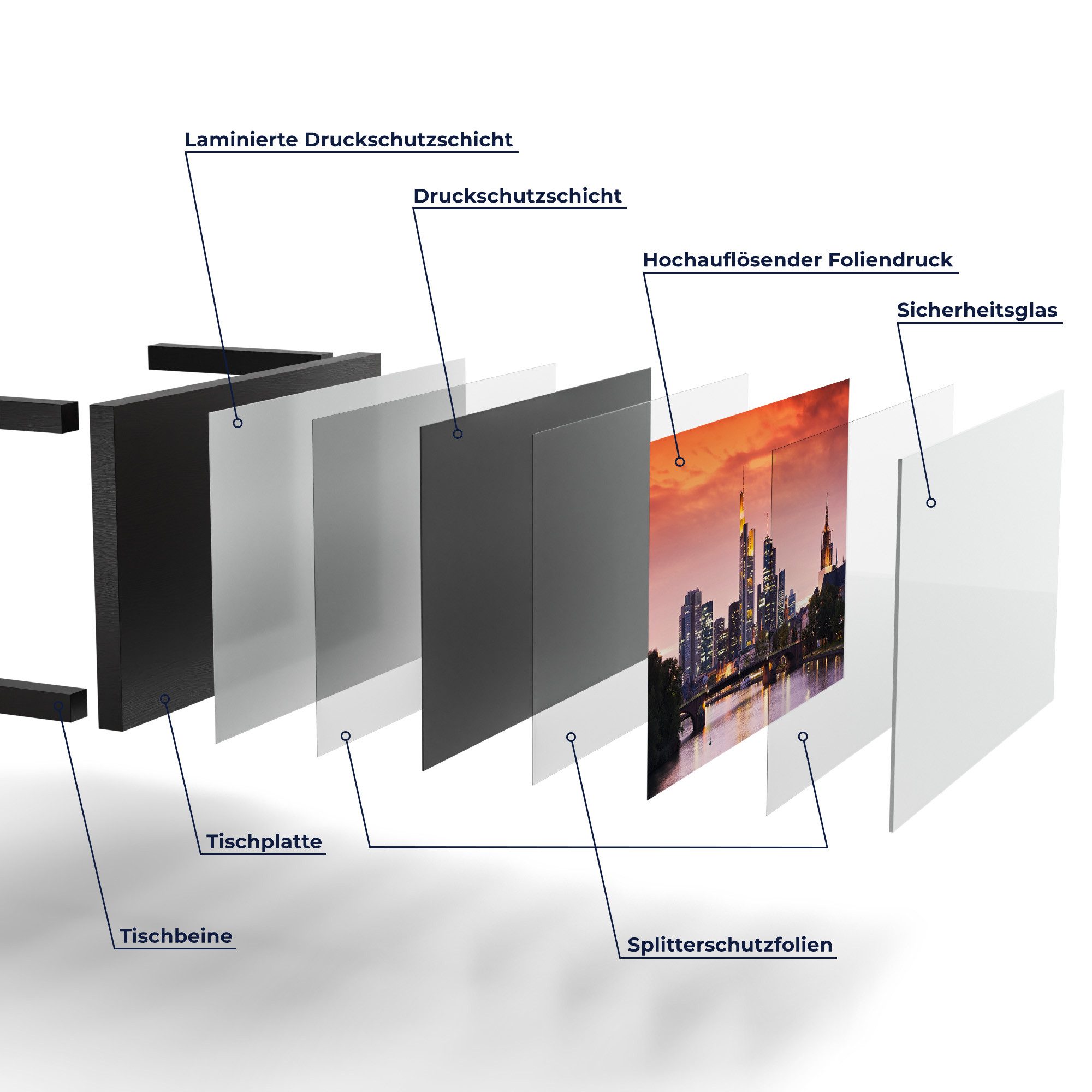 DEQORI Couchtisch 'Frankfurt im Abendglanz', Glas Beistelltisch Glastisch modern