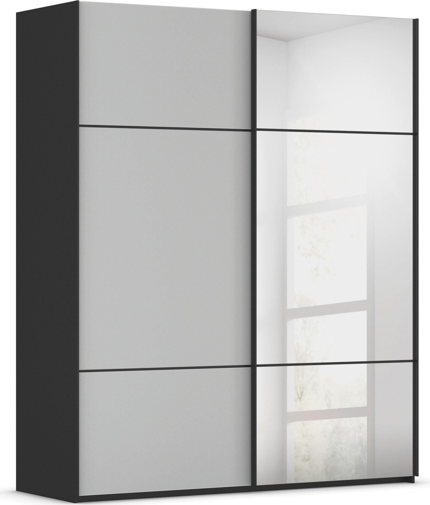 rauch Schwebetürenschrank Kleiderschrank Schrank Garderobe Schlafzimmerschrank SCALE-TRIO edle dreigeteilte Front mit 2 Zierleisten Spiegel/Glas MADE IN GERMANY