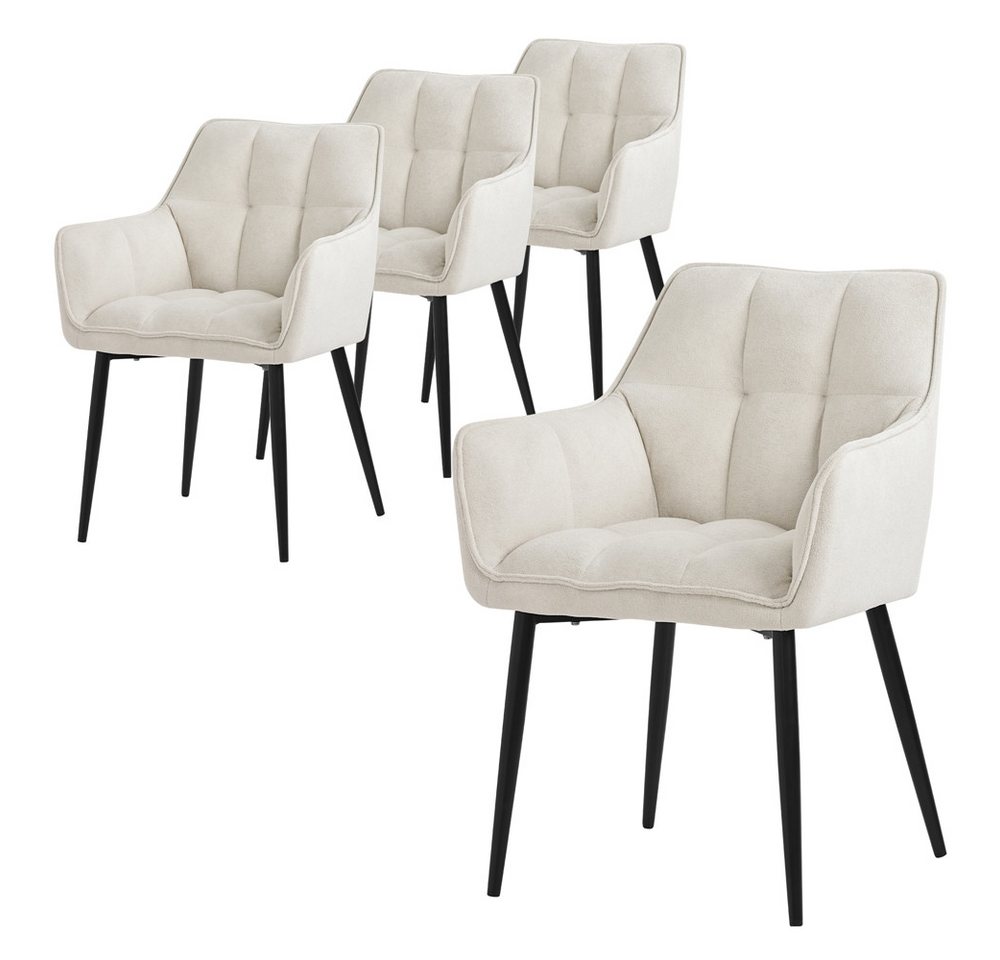 ML-DESIGN Polsterstuhl Esszimmerstuhl mit dickem gepolsterter Sitz Rücken- und Armlehnen (4 St), Wohnzimmerstuhl aus Frotteestoff Creme Loungesessel Küchenstuhl
