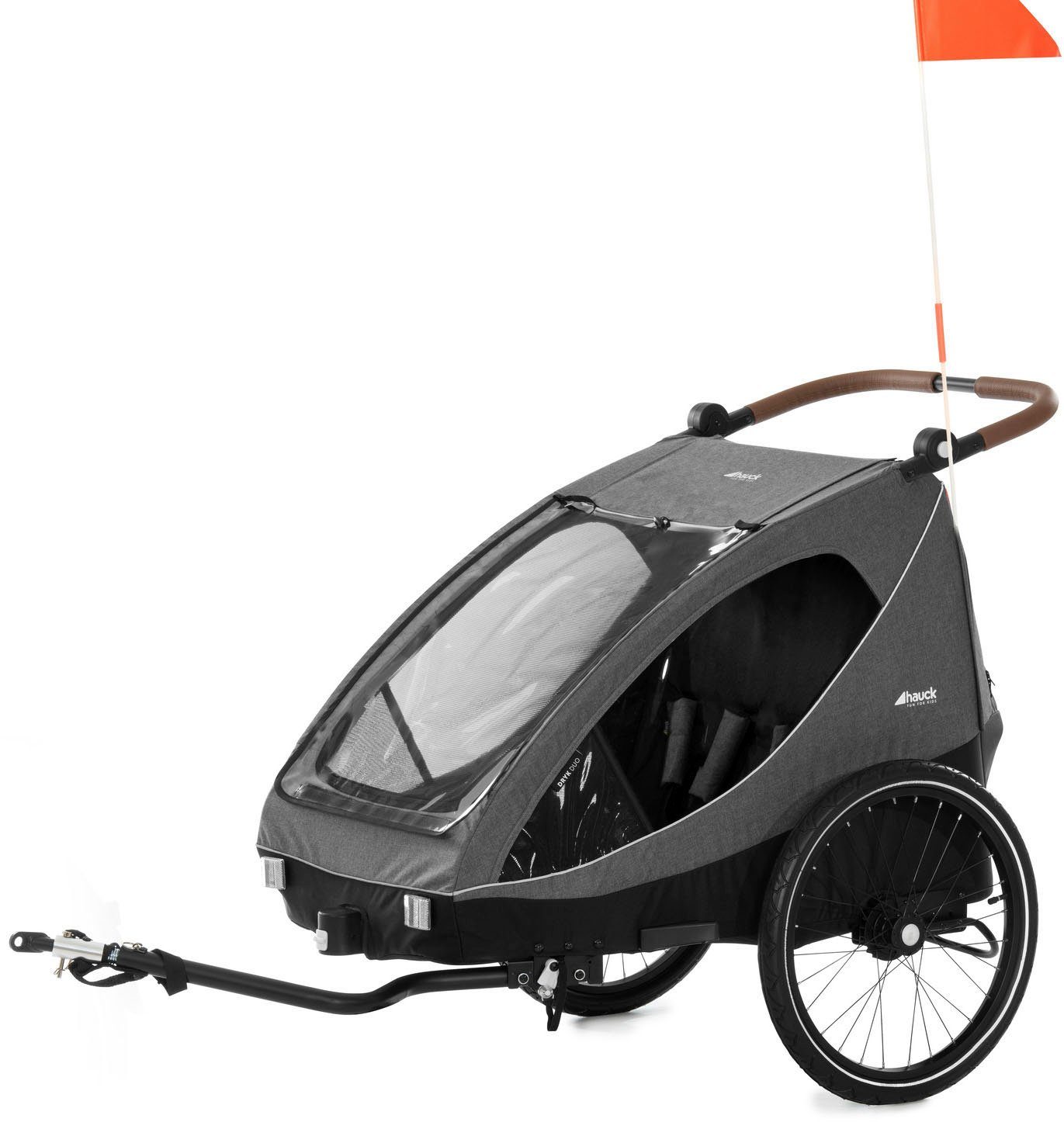 Hauck Fahrradkinderanhänger 2in1 Bike Trailer und Buggy Dryk Duo, melange grey, für 2 Kinder; inklusive Deichsel