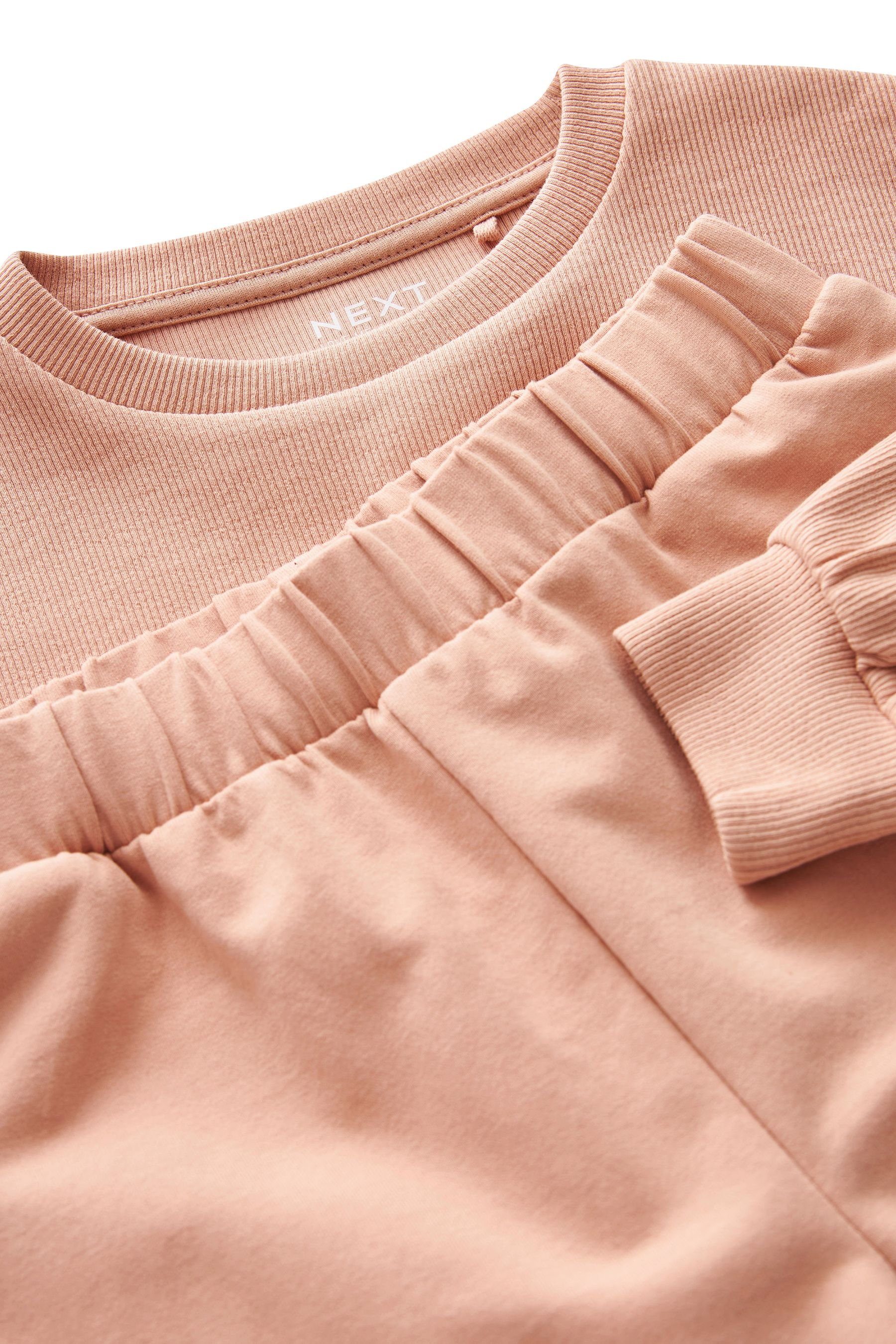 Rippbündchen Hose Next Shirt weite Pink und (2-tlg) mit Top Jogginghose &