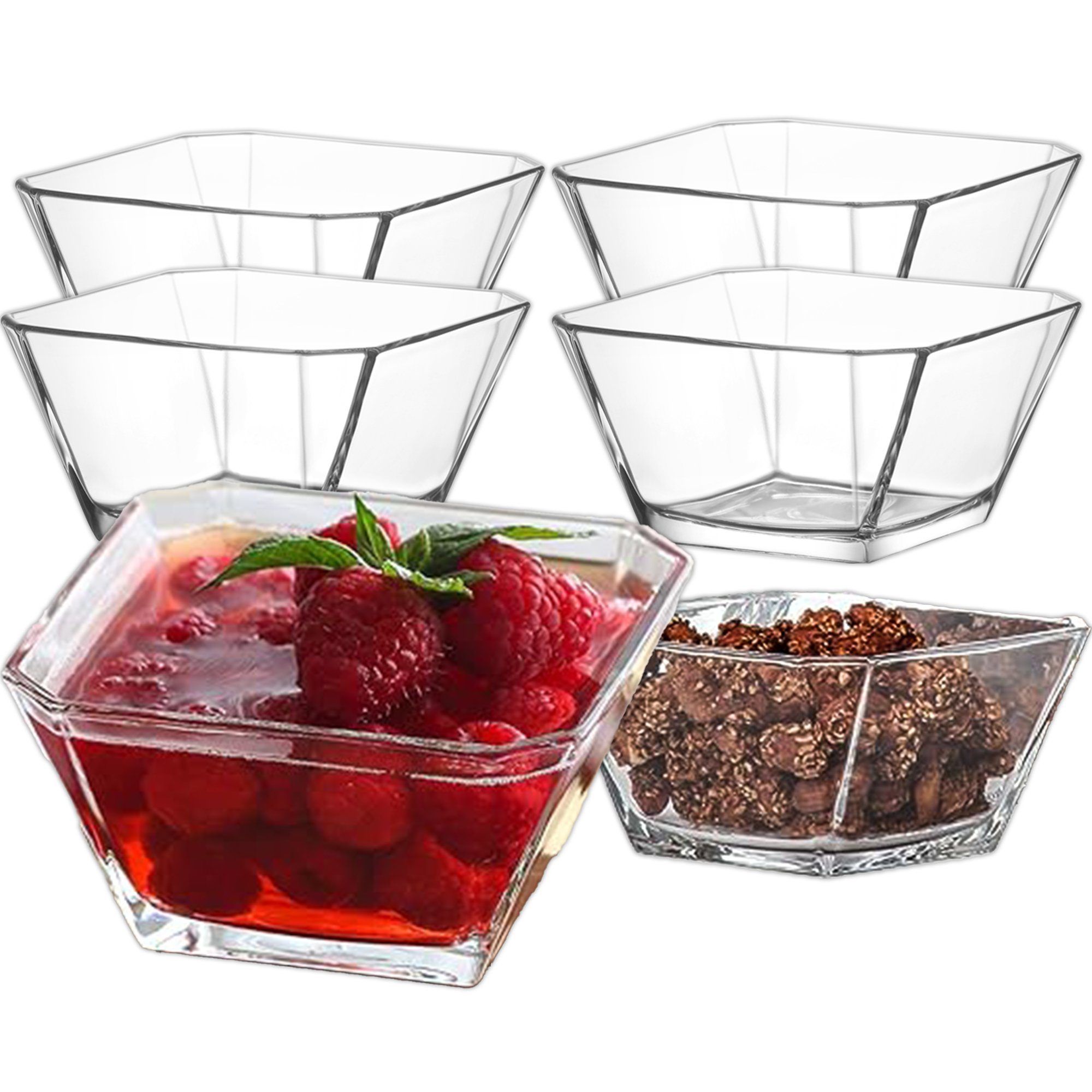 LAV Dessertschale Karen Glasschalen – 300 ml (10 1/4 oz) - 6er Set, Glas, (6er-Set, 6-tlg), Quadratisch, spülmaschinengeeignet, ideal für Desserts, Snacks, Dips