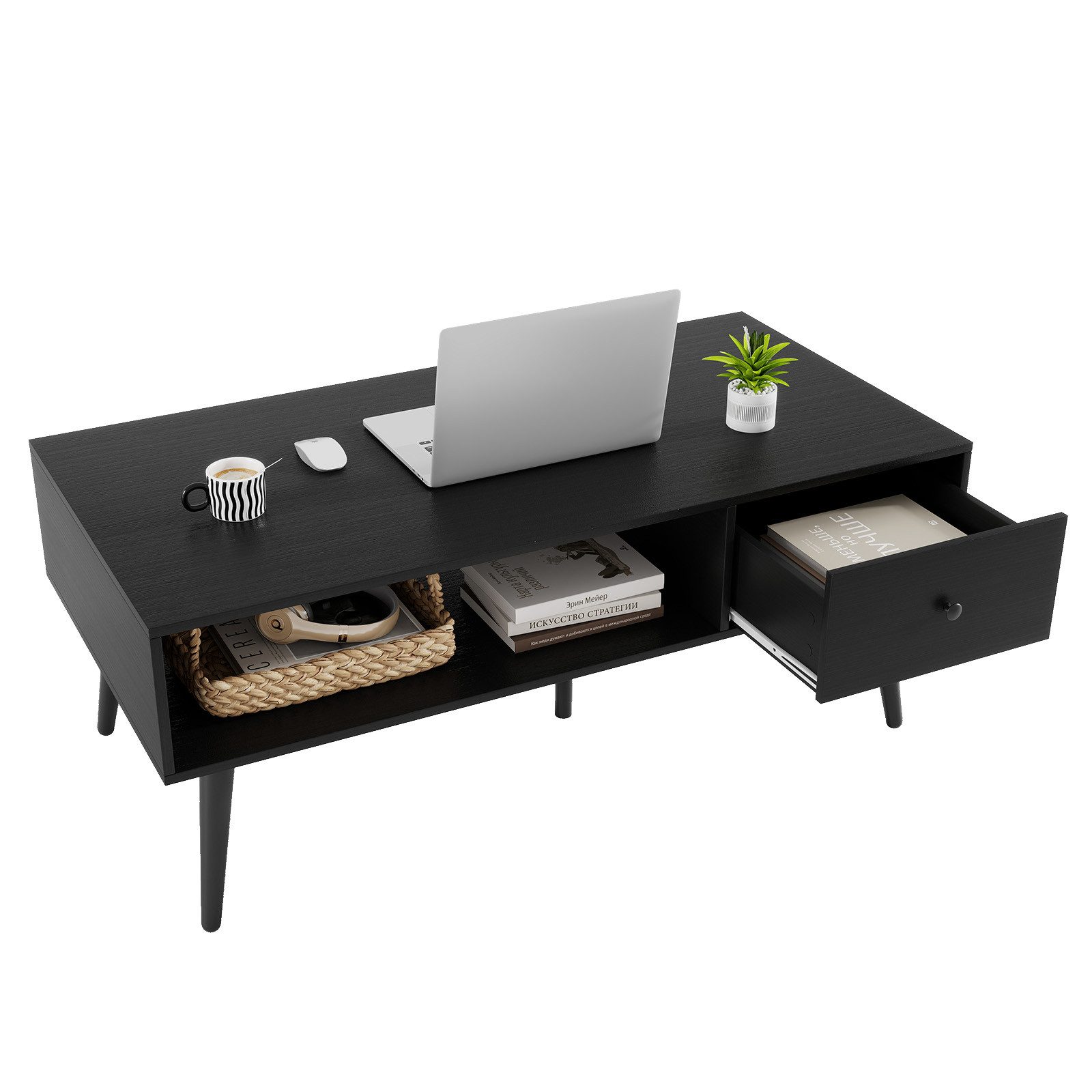 COSTWAY Couchtisch, mit Schublade, Stauraum, Sofatisch Holz 109x55x39,5cm S günstig online kaufen