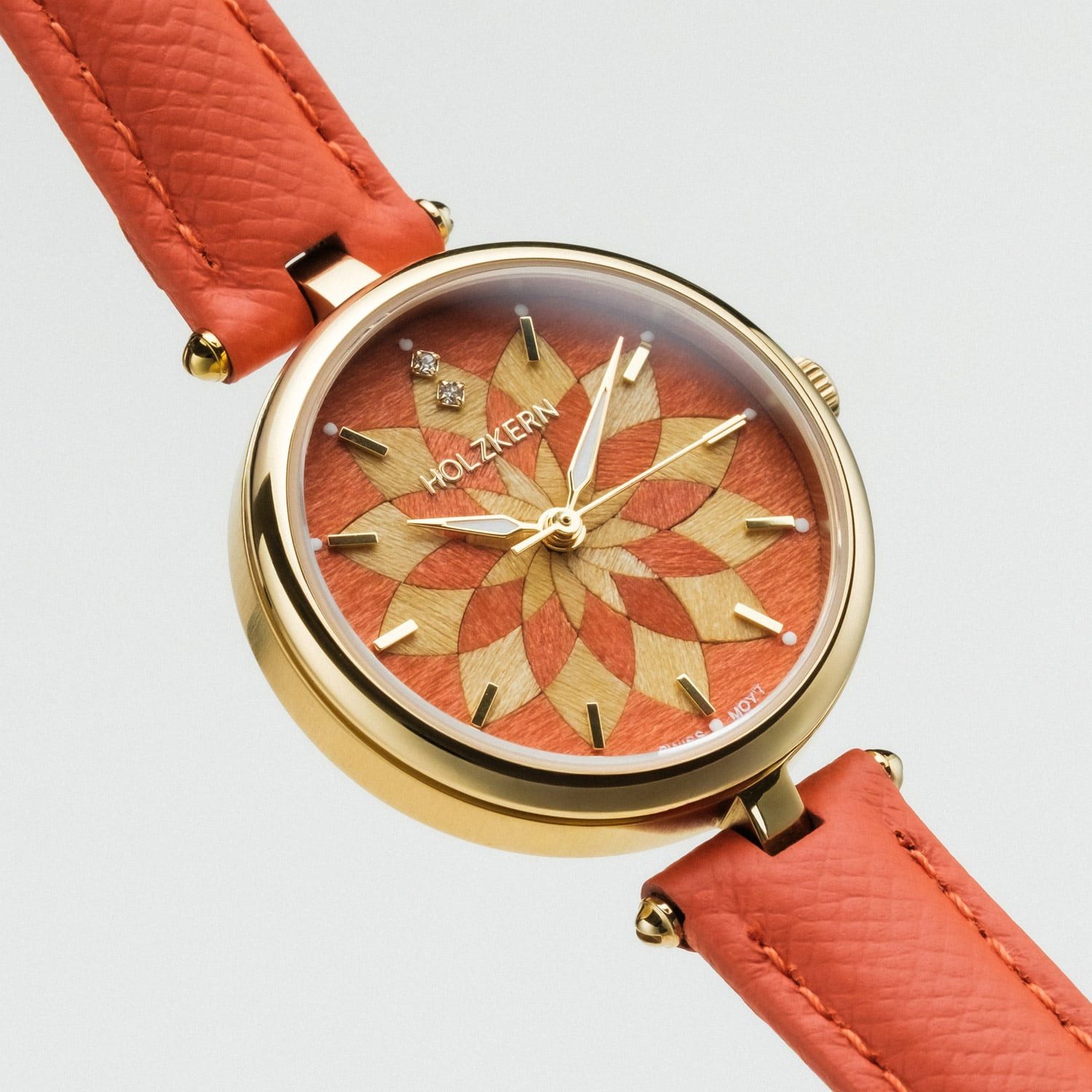 Holzkern Quarzuhr 9010631024673, für Damen Mirrormaze Tulpenbaum/Goldfarben