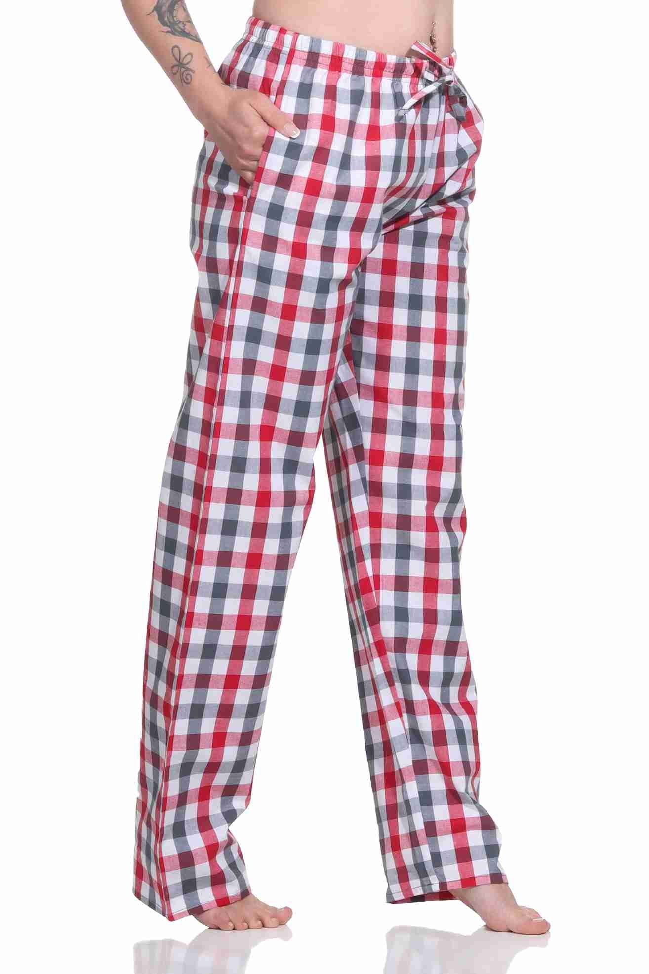Baumwolle Damen lang rot1 zum Normann Hose aus Pyjama – Schlafanzug gewebt relaxen ideal