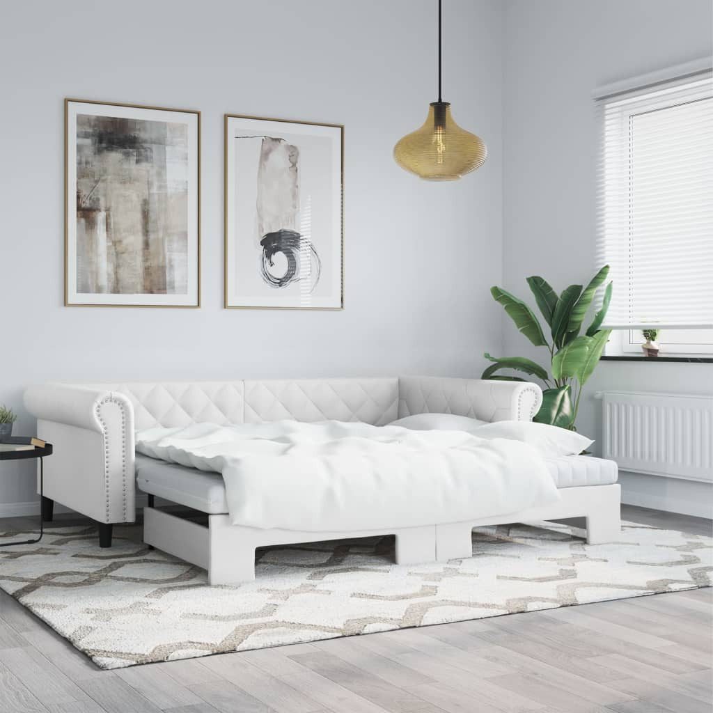 vidaXL Daybed, Tagesbett Ausziehbar Weiß 90x200 cm Kunstleder