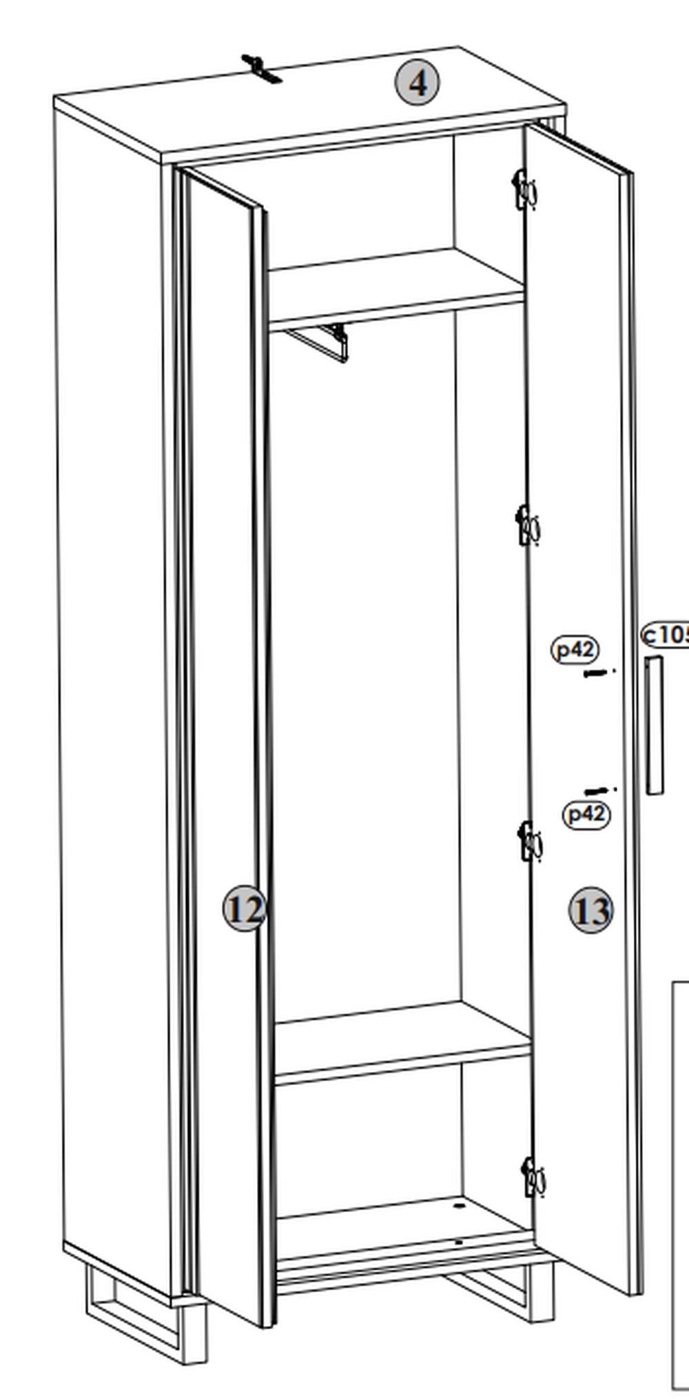 Lebenswert Garderobenschrank Joe in Eiche / anthrazit - 70x197x40 (BxHxT)