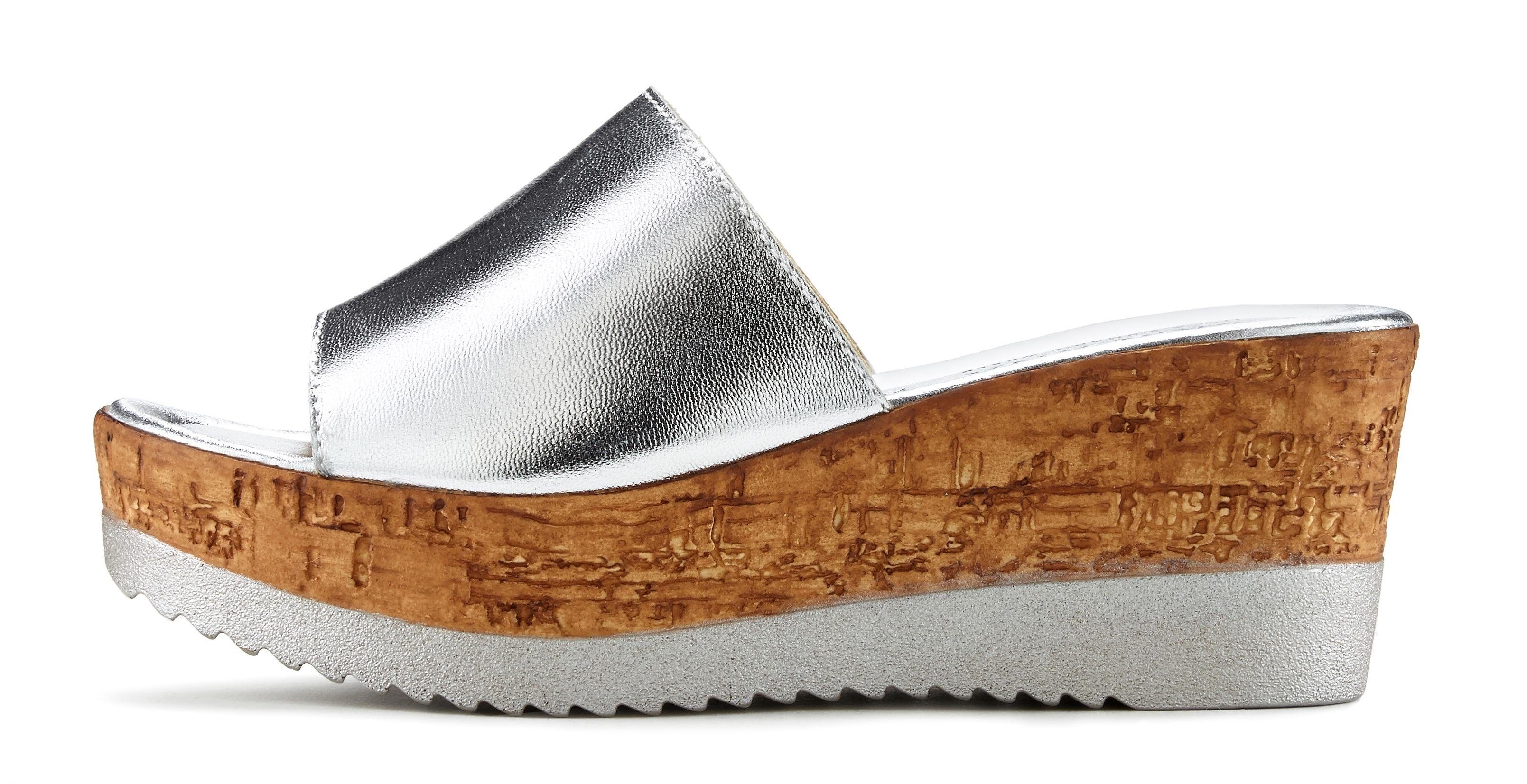 LASCANA Sommerschuh, offener Schuh, Mule, Sandalette, Pantolette aus Leder mit Keilabsatz