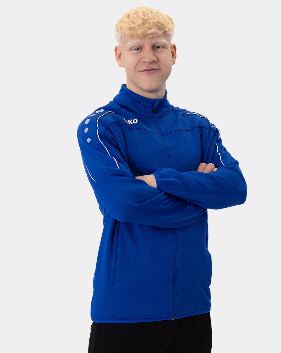 Jako Sportanzug mit Reißverschluss Sportjacke mit Seitentaschen für Unisex, Normal Fit Rundhals unifarben atmungsaktiv Reißverschluss