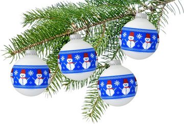 Krebs Glas Lauscha Weihnachtsbaumkugel Glaskkugeln mit "genähtem" Schneemann Band (4 St), Weihnachtsdeko, Christbaumschmuck, Christbaumkugeln aus Glas