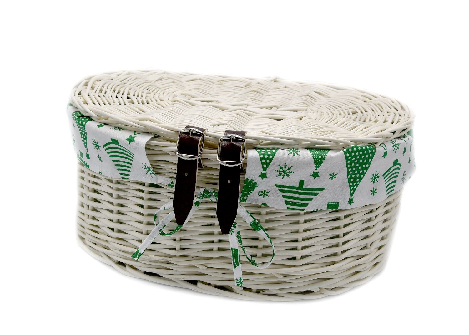 MyBer® Flechtkorb Weidenkoffer Weidenkorb Deko Koffer Korb Box Kiste aus Weide (K12-629-W-SWGR, 1 St., 45cm/32cm/18cm), mit Deckel, mit Griff, mit Stoffeinlage, Handarbeit!