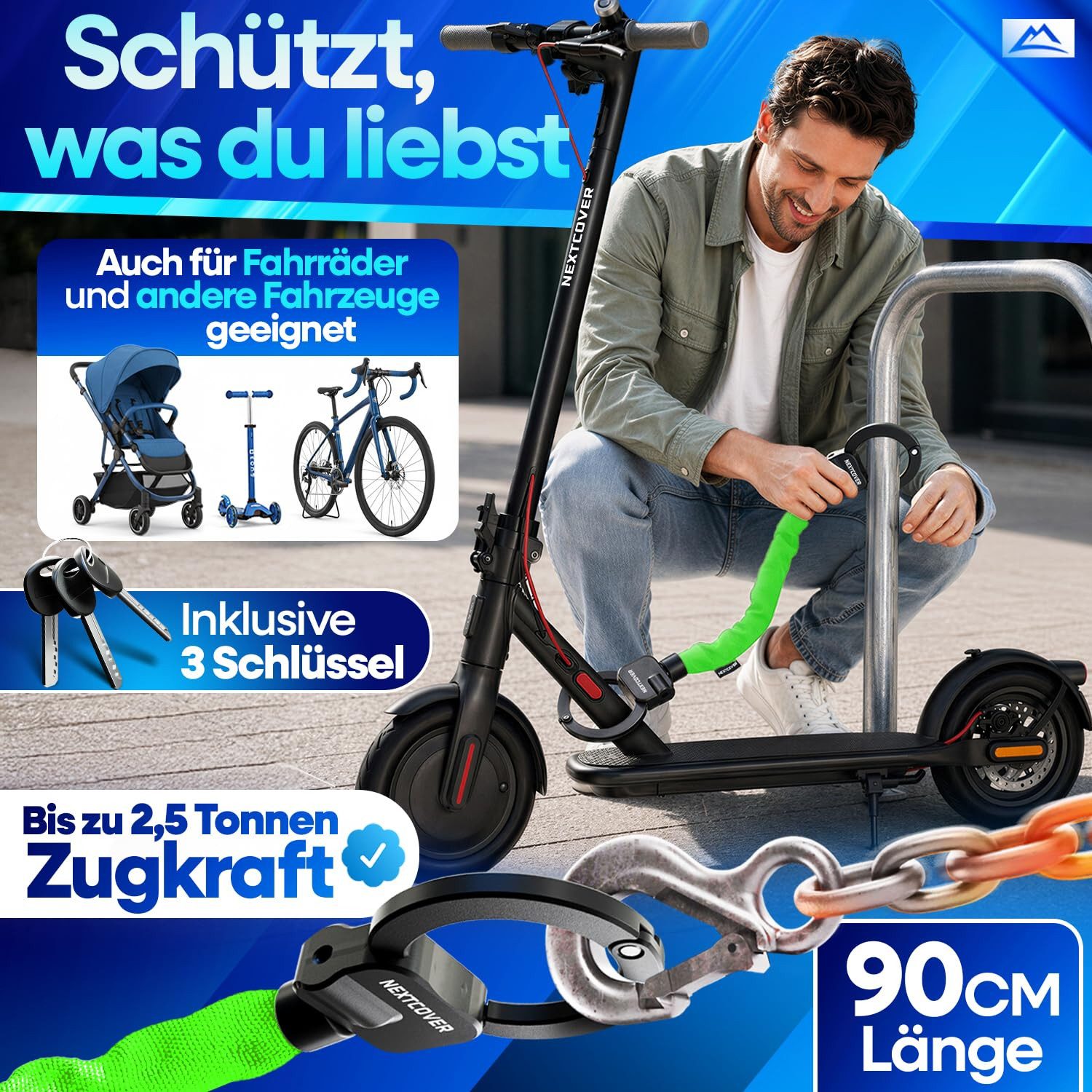 Nextcover Kettenschloss NEXTCOVER® E-Scooter Schloss [Steel-Secure-Technologie] – Bild 5 von 5