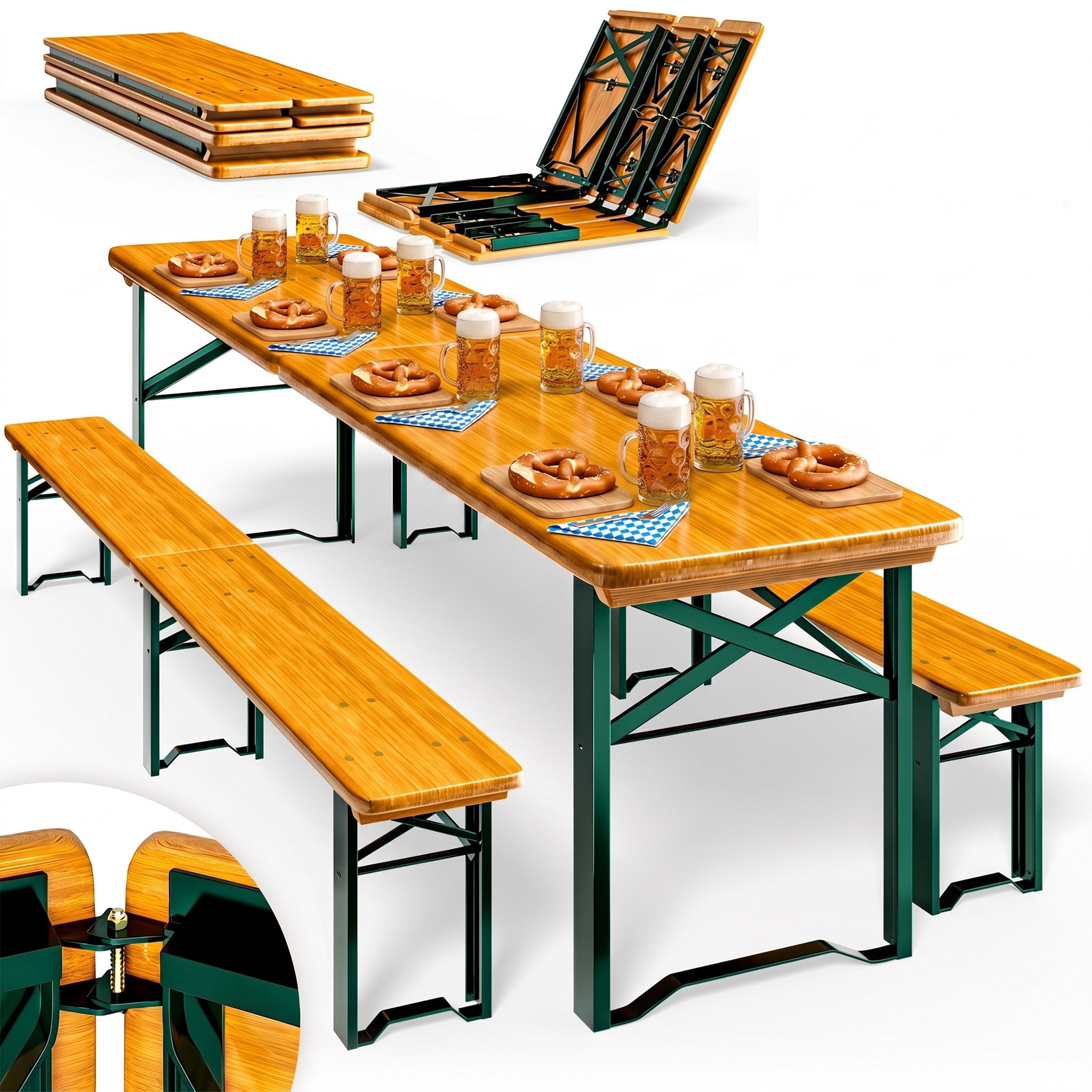 Casaria Bierzeltgarnitur, (3-tlg), 220cm Klappbar 10 Personen Bierbank Biertischgarnitur Festzeltgarnitur
