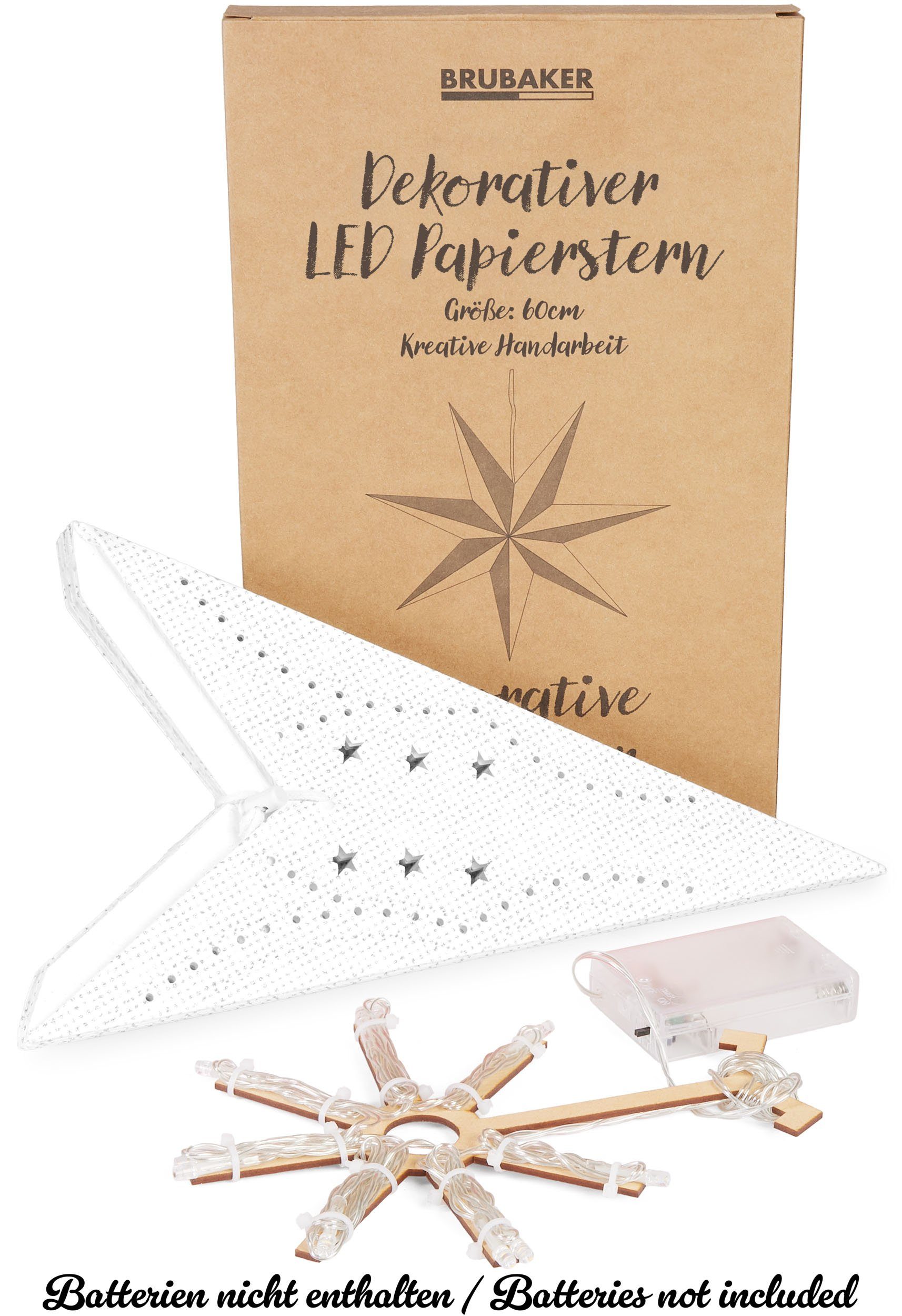 BRUBAKER LED Stern 3D Weihnachtsstern zum Aufhängen - LED Papierstern mit Timer, Batteriebetrieben und Beleuchtet, LED fest integriert, Warmweiß, 60 cm Adventss – Bild 4 von 5
