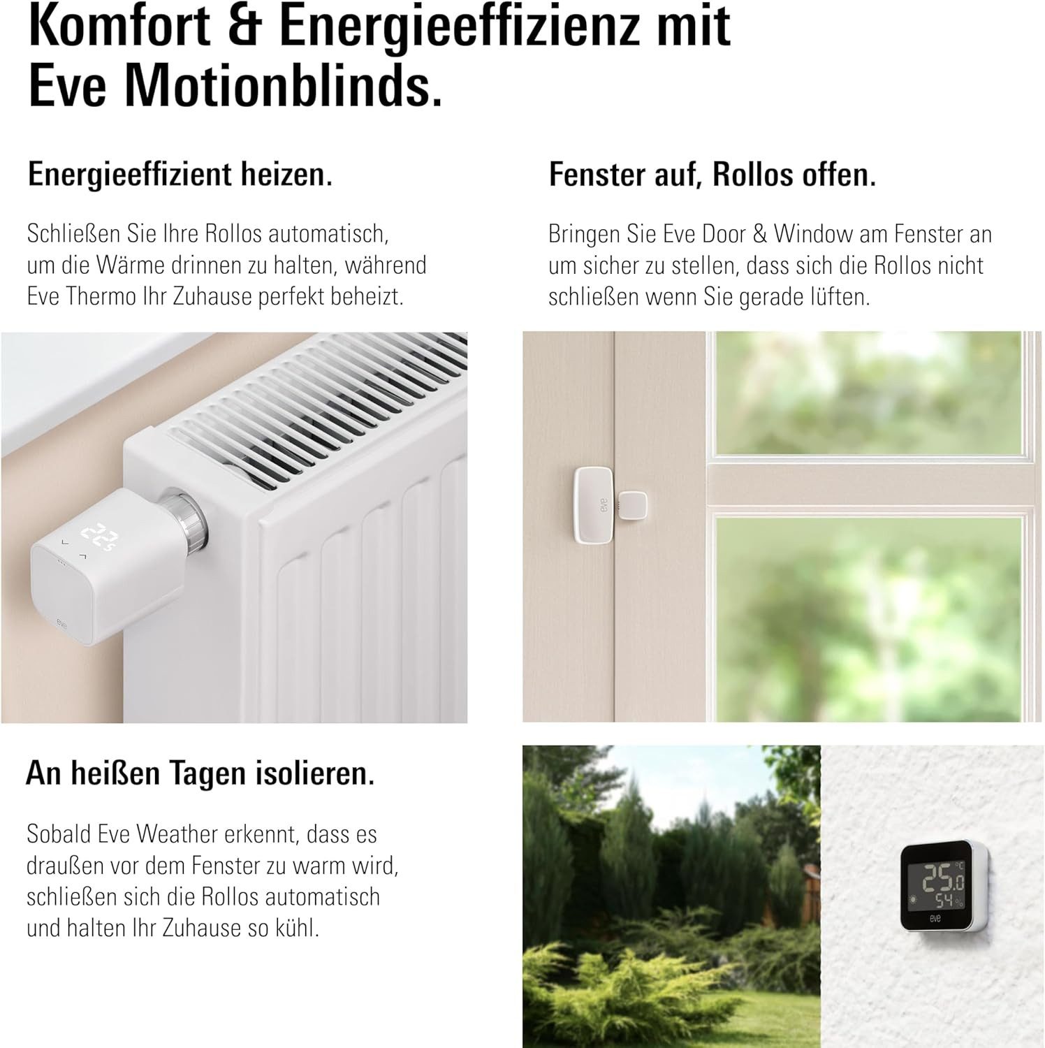 Elektro-Rollo, EVE, verdunkelnd, Wandmontage, Wandmontage, Eve Motionblinds (Matter) - Smartes elektrisches Innen-Rollo