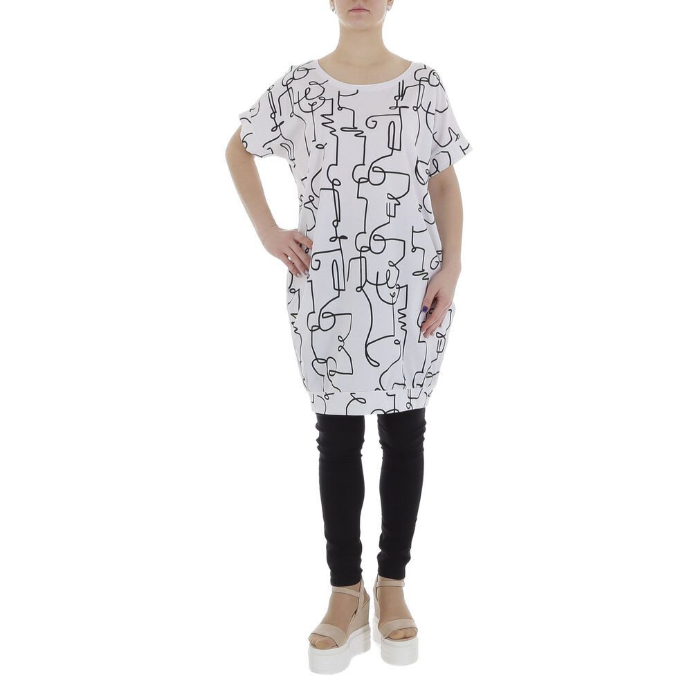 Ital-Design Tunikashirt Damen Freizeit (85987289) Textprint Stretch Top & Shirt in Weiß
