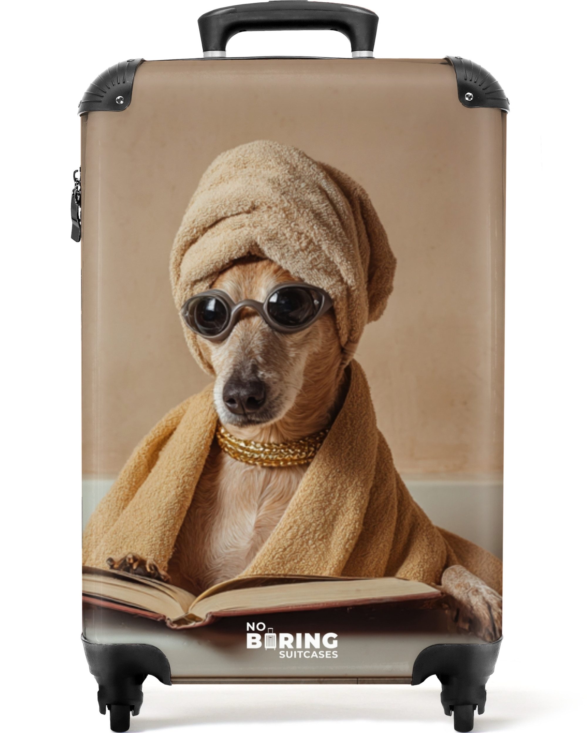 NoBoringSuitcases.com© Hartschalen-Trolley Bad - Hund - Buch - Sonnenbrille 55x35x20cm, 4 Rollen, Handgepäck Koffer & Trolleys, Luggage, Reisekoffer Frauen