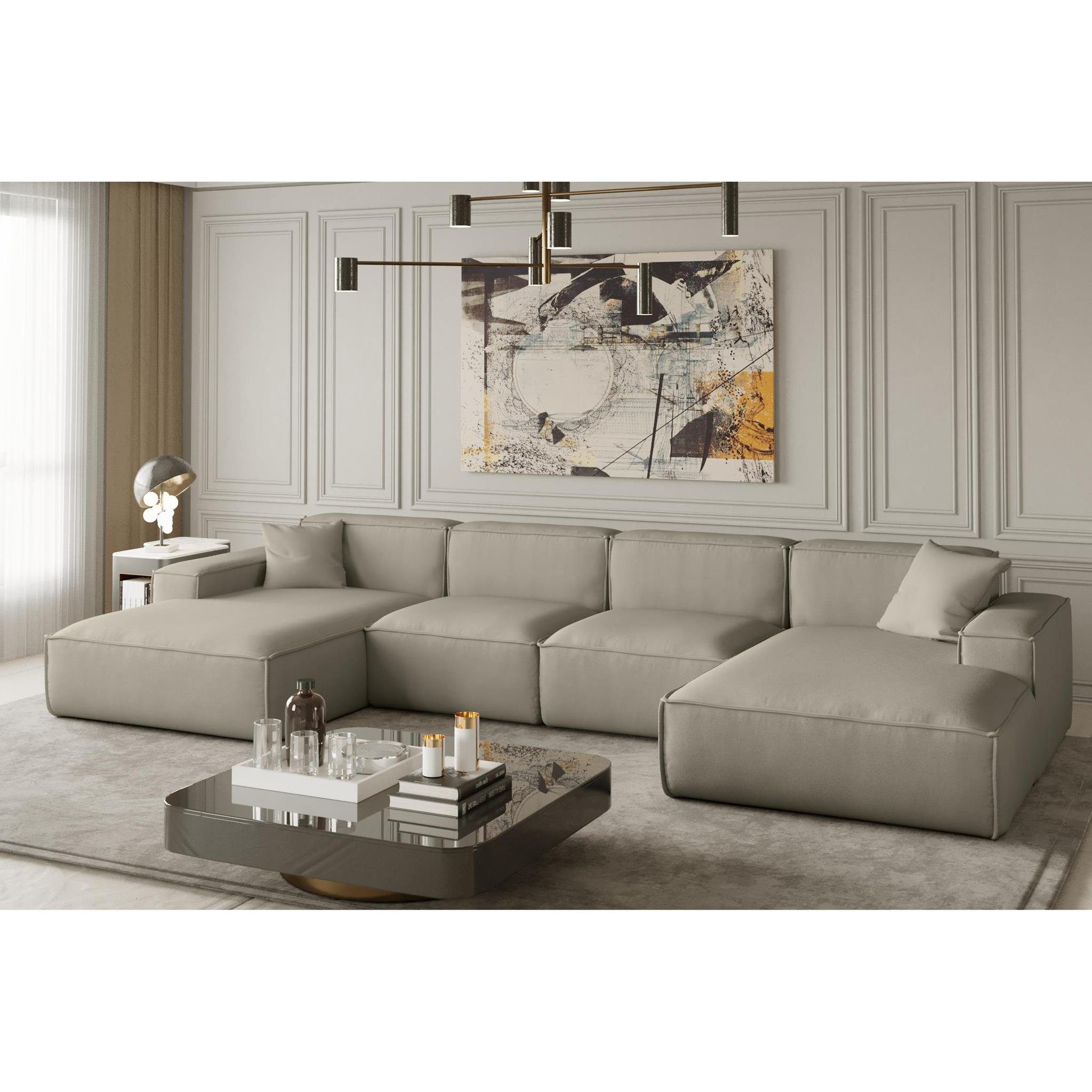 large, Beautysofa 379 U Ecksofa Cord-Bezug, cm Ecke Lugano im breite mit Velour Armlehnen mit modernes Stil, Wellenunterfederung, oder