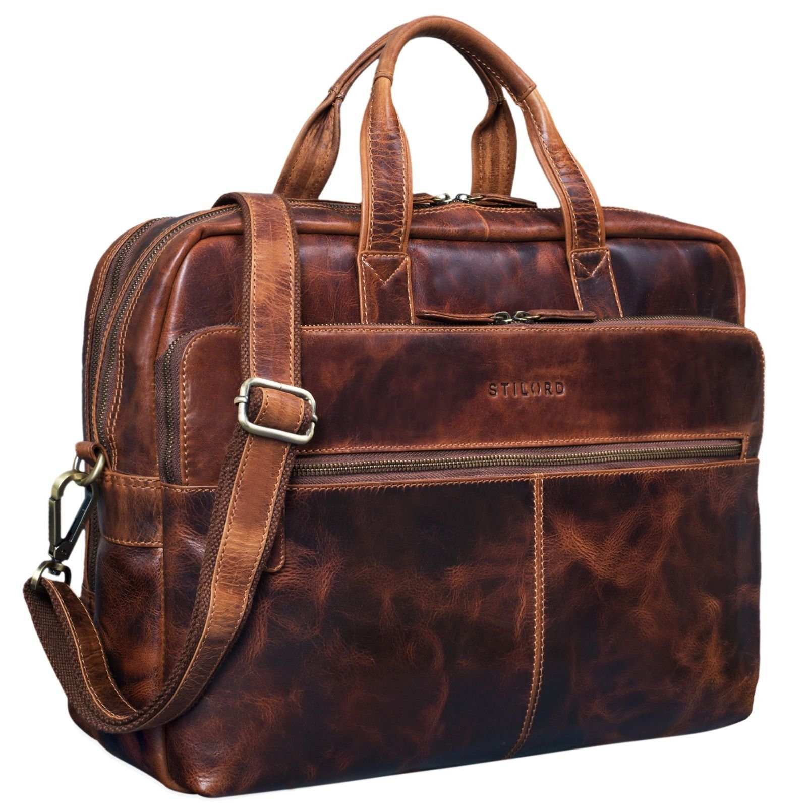 STILORD Aktentasche "William" Lehrertasche Herren Leder kara - cognac