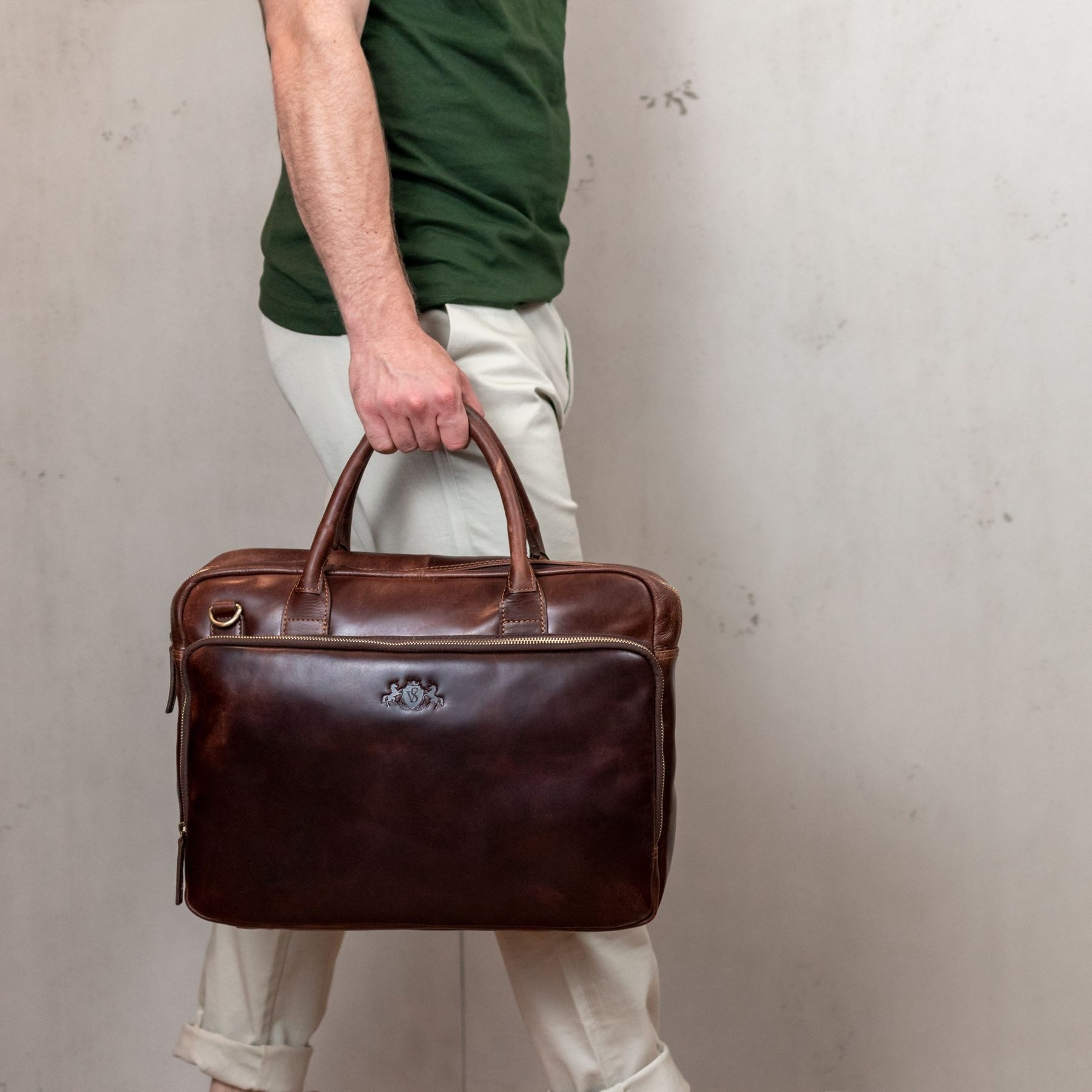SID & VAIN Umhängetasche echt Leder Aktentasche 15 Zoll Laptop Fach braun, Laptoptasche 15,4 Zoll, Arbeitstasche Umhängetasche Damen Herren braun