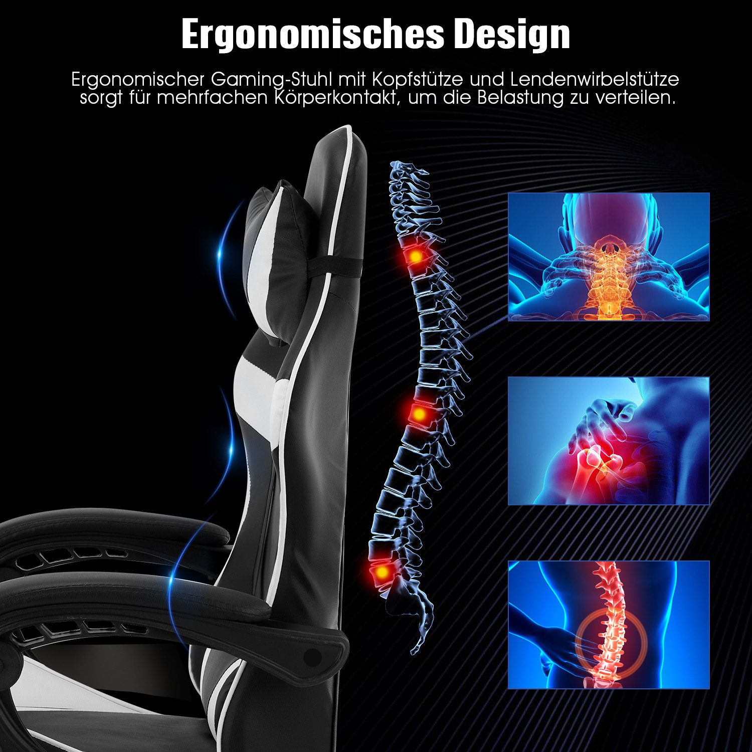 LOVONLIVE Gaming-Stuhl Bürostuhl mit Massagefunktion, Lendenkissen, günstig online kaufen