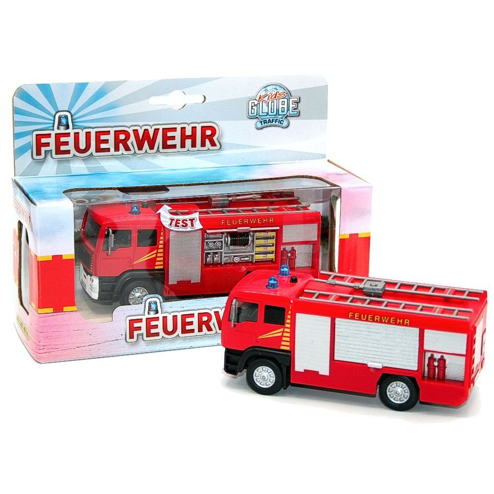 Kids Globe Traffic Feuerwehrauto mit Drehleiter, Spielzeug, Kinderspielzeug  mit Licht und Sound, 510126, rot