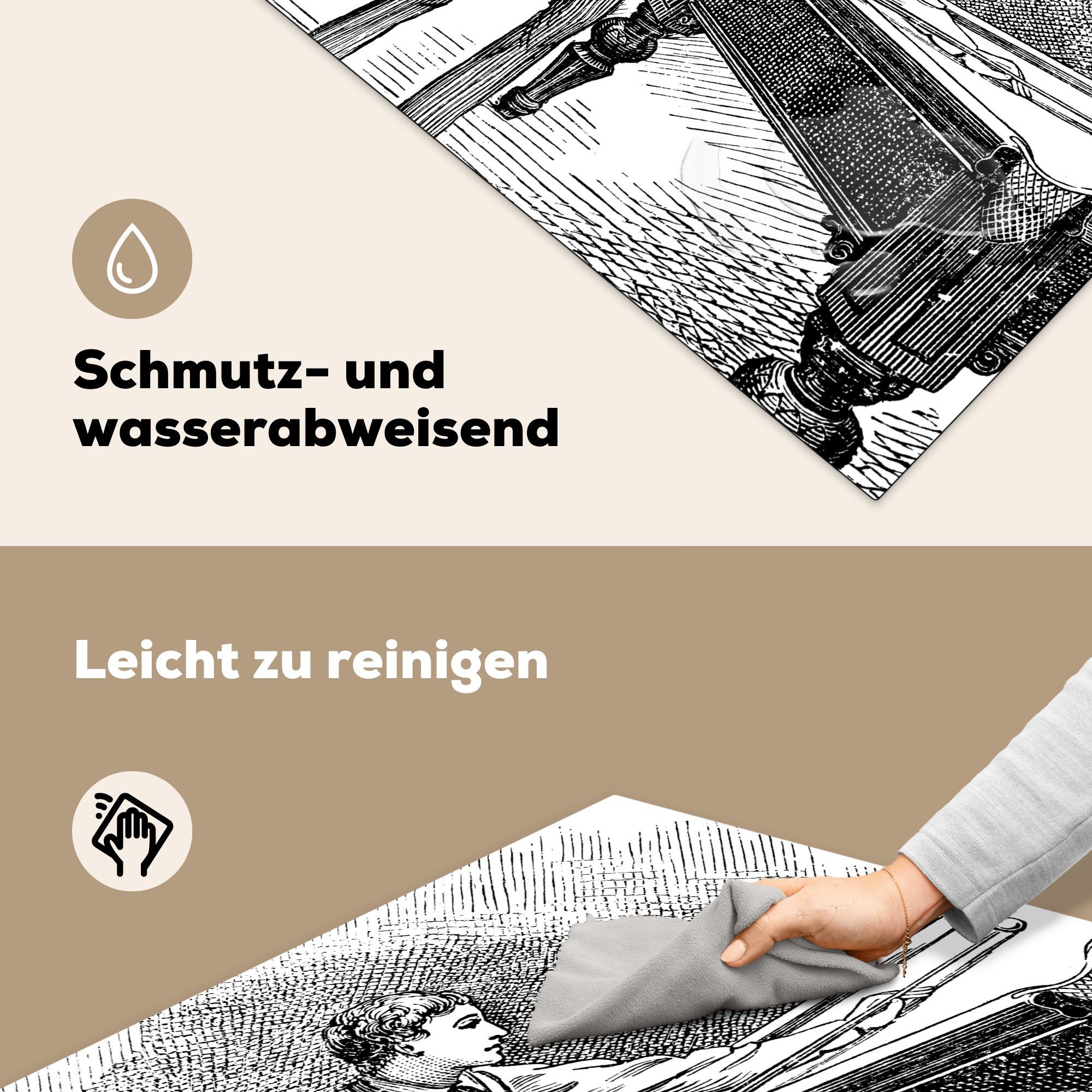 küche Ceranfeldabdeckung, Billard Illustration Arbeitsplatte (1 Eine MuchoWow cm, spielenden für historische eines Herdblende-/Abdeckplatte Mannes, 78x78 Vinyl, tlg),