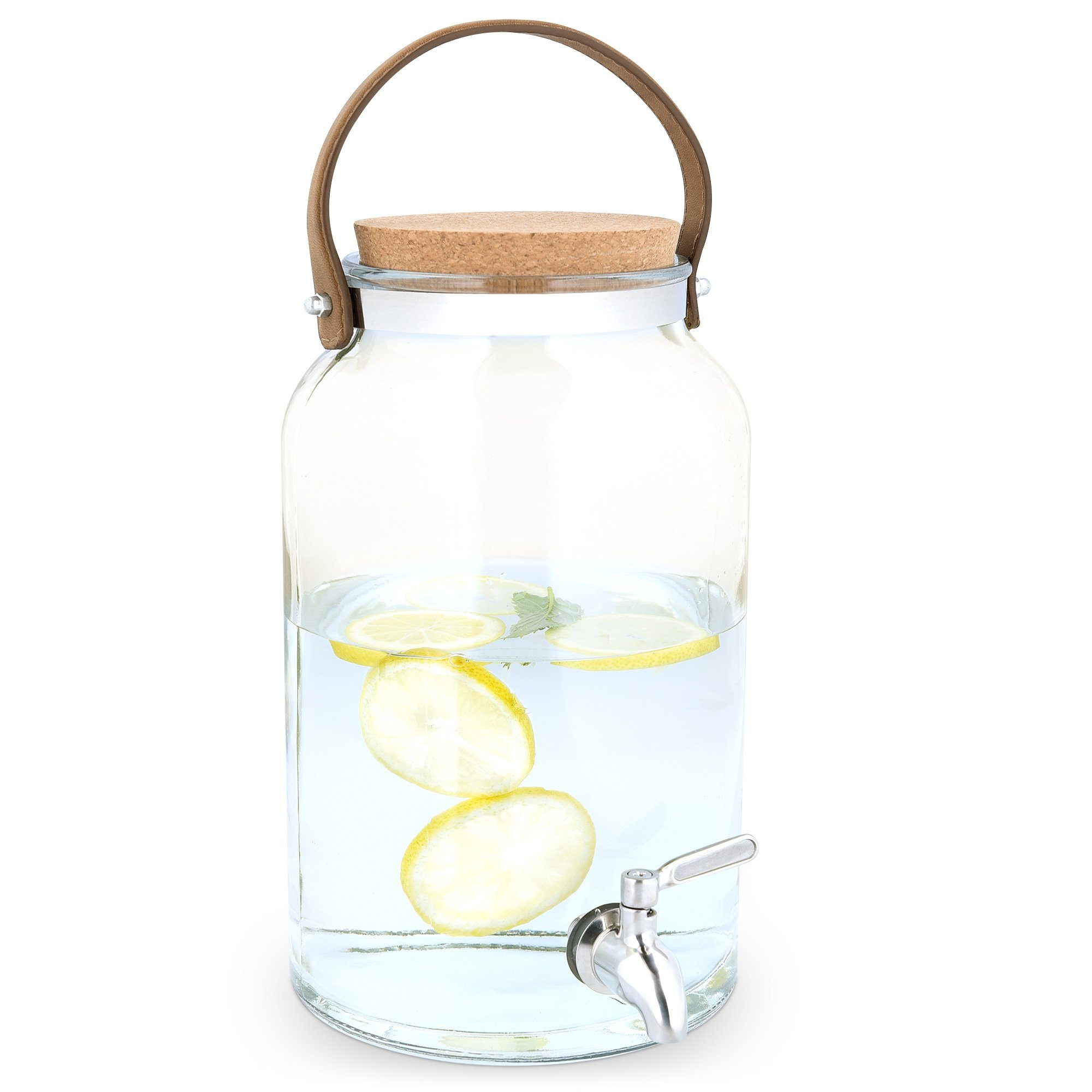 Navaris Getränkespender Glas-Wasserspender mit Zapfhahn und Korkdeckel, 5,6 l