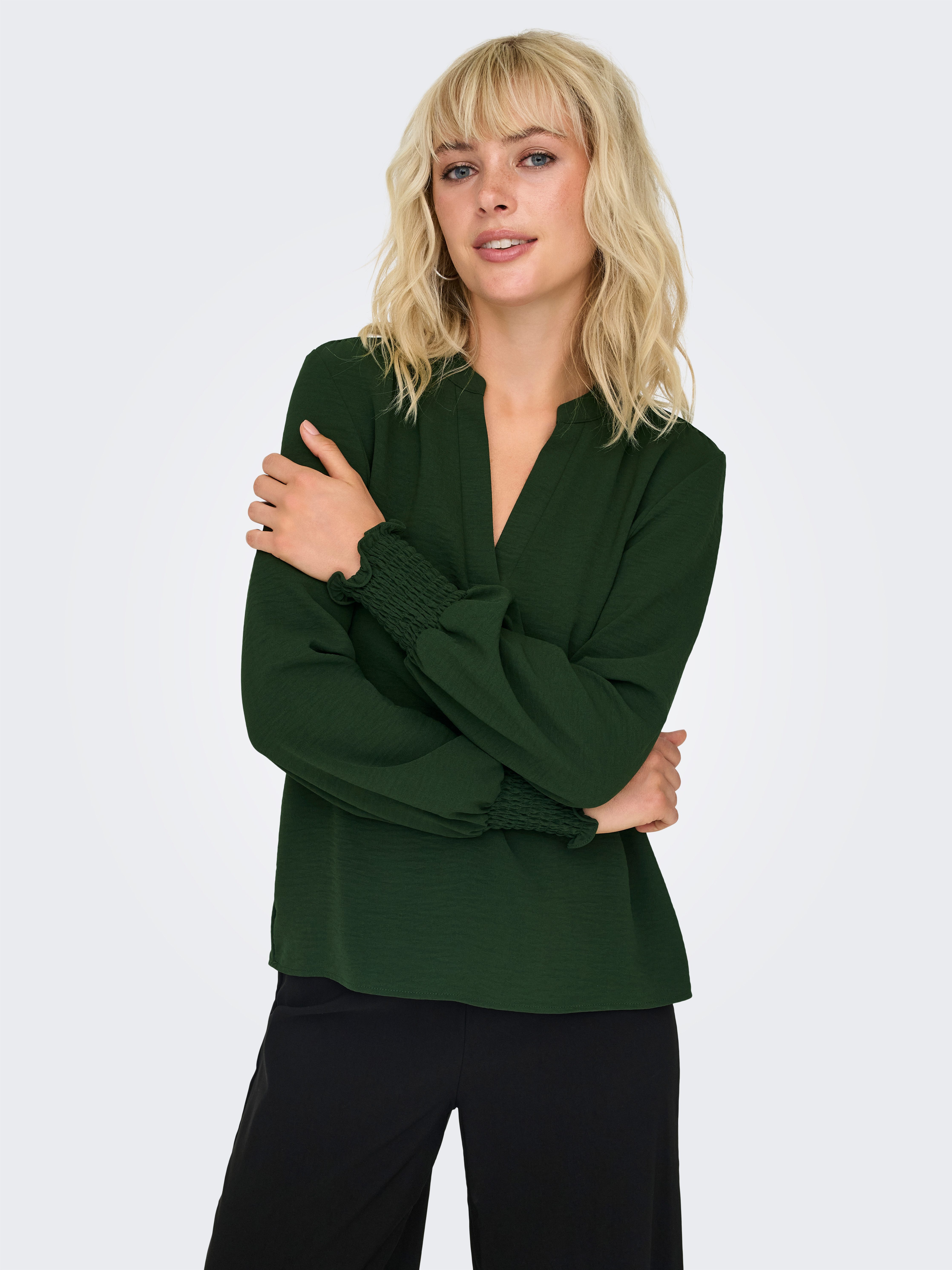 ONLY Blusenshirt ONLMETTE V-NECK LS SMOCK günstig online kaufen