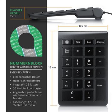 Aplic Tastatur (USB Keypad, Multimediatasten, rutschfest, vollständiges Numpad-Layout)