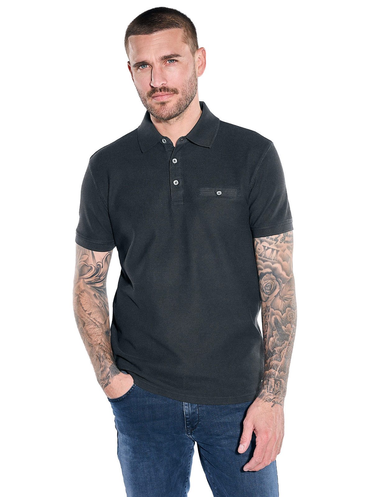Poloshirt Herren Poloshirt mit versteckter Brusttasche, Anthrazit