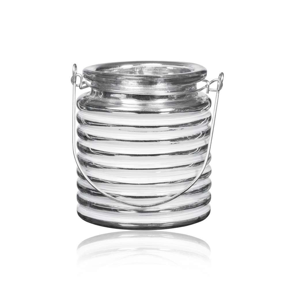 Sandra Rich Windlicht SANDRA RICH, GLASLATERNE WHITE RELIEF Silber verspiegelt WEISS 9cm.