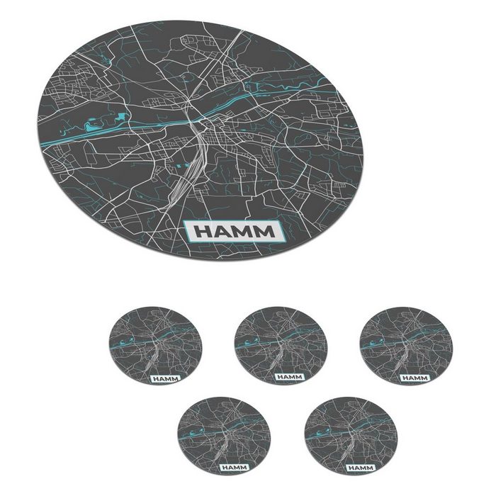 MuchoWow Glasuntersetzer Stadtplan - Hamm - Deutschland - Karte Zubehör für Gläser 6-tlg. Getränkeuntersetzer Tassenuntersetzer Korkuntersetzer Tasse Becher