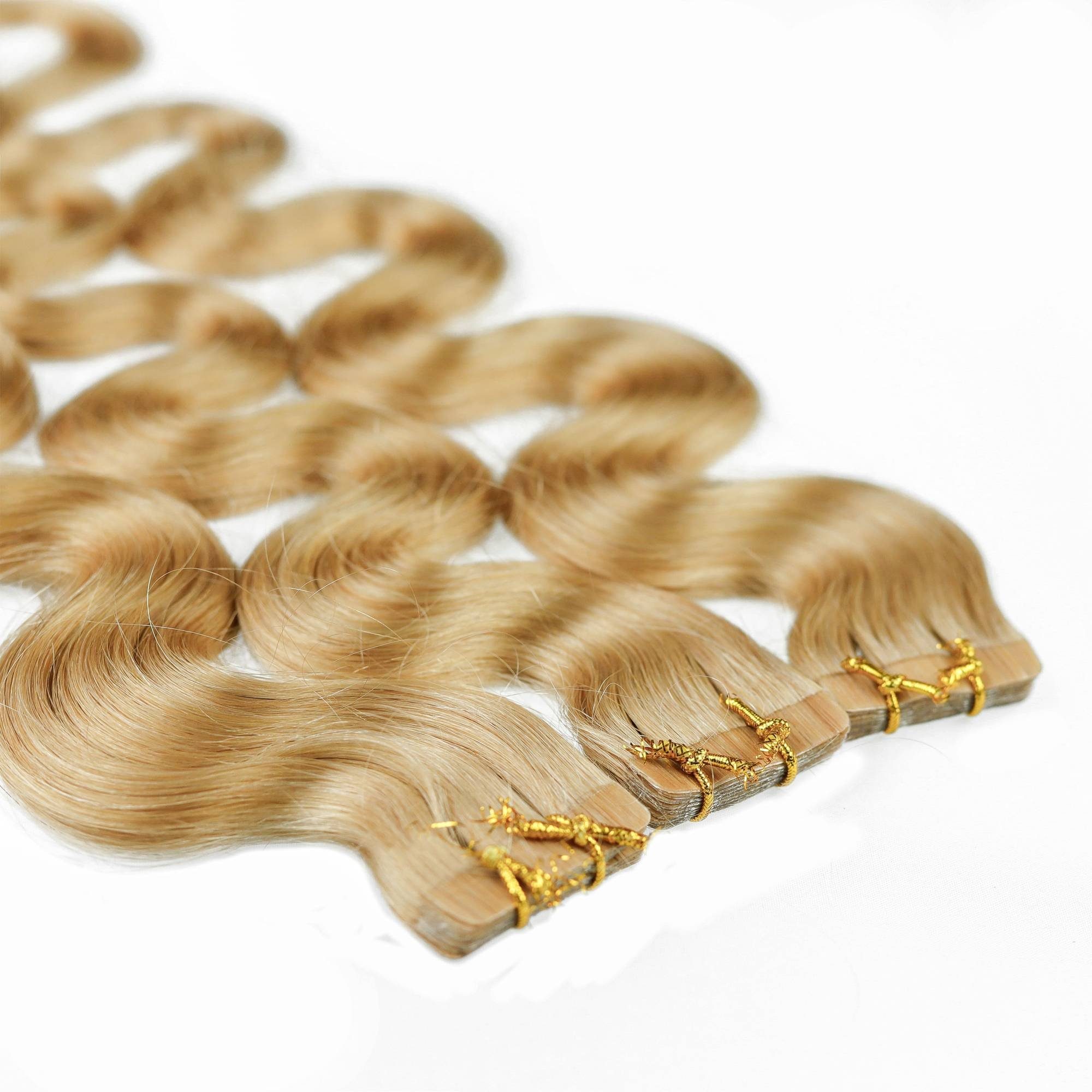 hair2heart Echthaar-Extension Tape Gold-Asch Lichtblond #9/31 Extensions gewellt 50cm