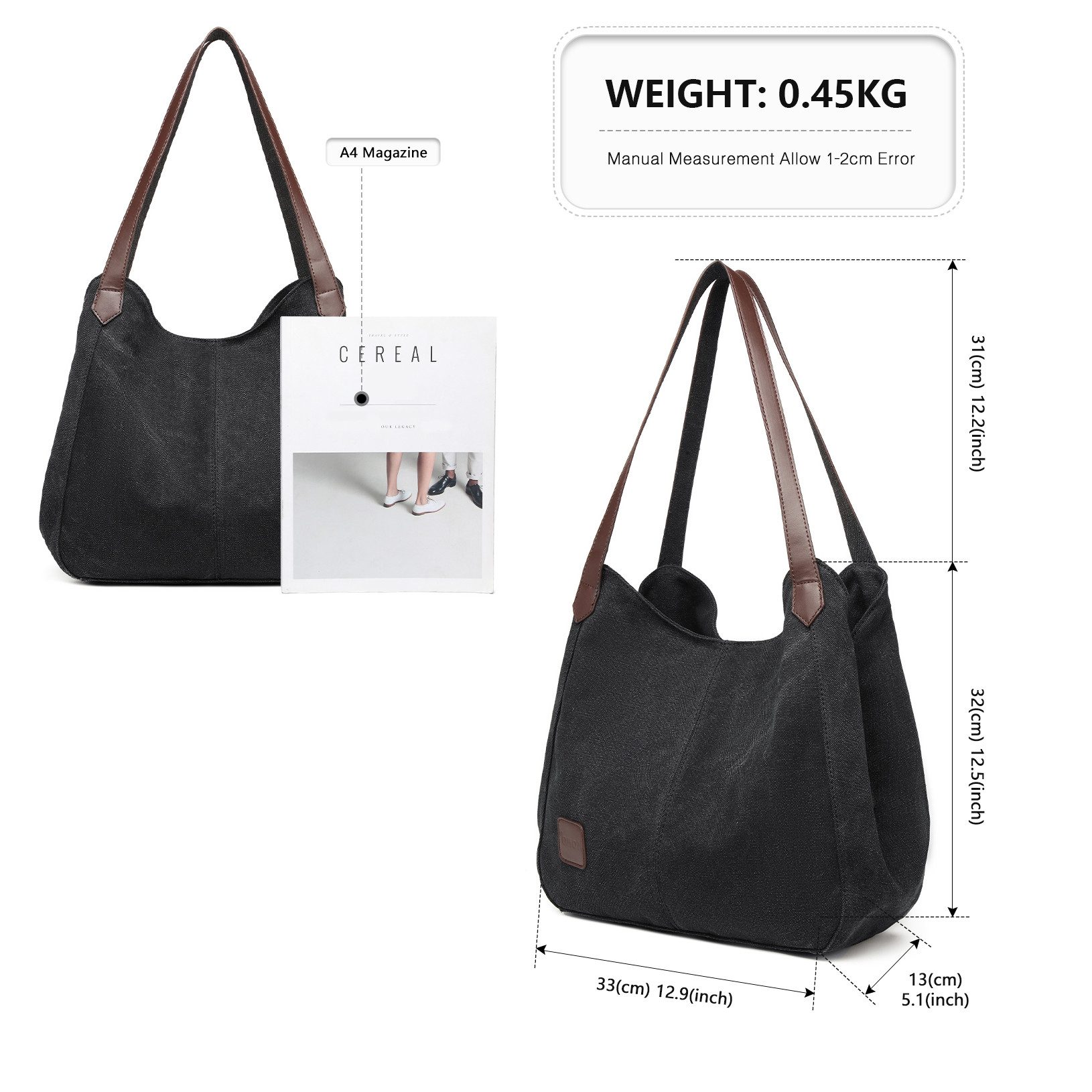 KONO Schultertasche Vintage Handtasche Damen Canvas Schultertasche günstig online kaufen