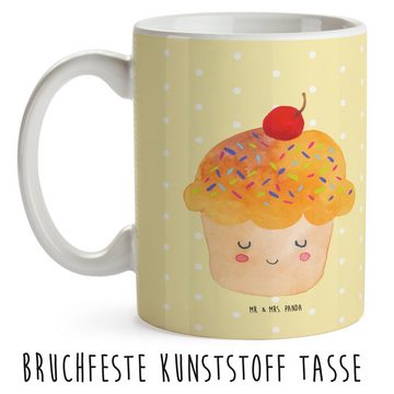 Mr. & Mrs. Panda Kinderbecher Cupcake - Gelb Pastell - Geschenk, Kunststoff Tasse, Kindergarten Tas, Kunststoff, Bruchfest