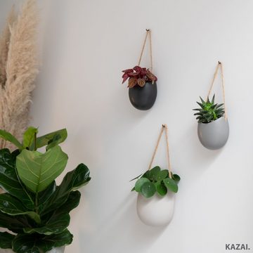 KAZAI. Blumentopf Keramik Wandvasen (Set, aus 3 Töpfen inklusive verschiedener Aufhänger, ohne Bohren), Wand-Blumentöpfe als originelle Wohn-Deko