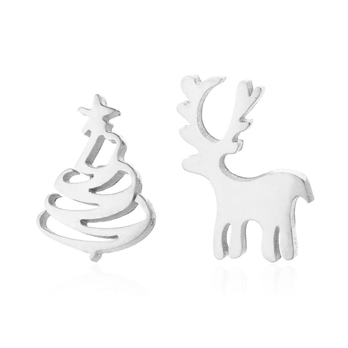 Ohrringe, Mini Silber Piercing für Weihnachtsbaum Elch Ohrstecker-Set Ohrstecker Weihnachten Damen Schmuck Edelstahl XDeer