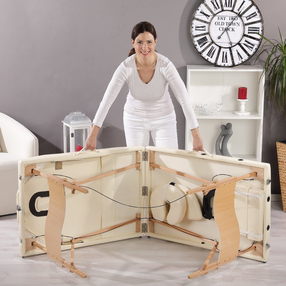 Mucola Massageliege Massageliege 3 Zonen Massagebank Beige/Creme klappbar Kosmetikliege (Liege mit Transporttasche, 1-St., mit Transporttasche), einfacher Transport