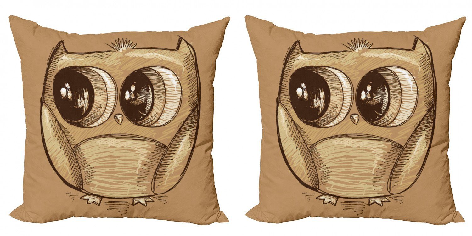 Kissenbezüge Modern Accent Doppelseitiger Digitaldruck, Abakuhaus (2 Stück), Gekritzel Owl Big Eyes