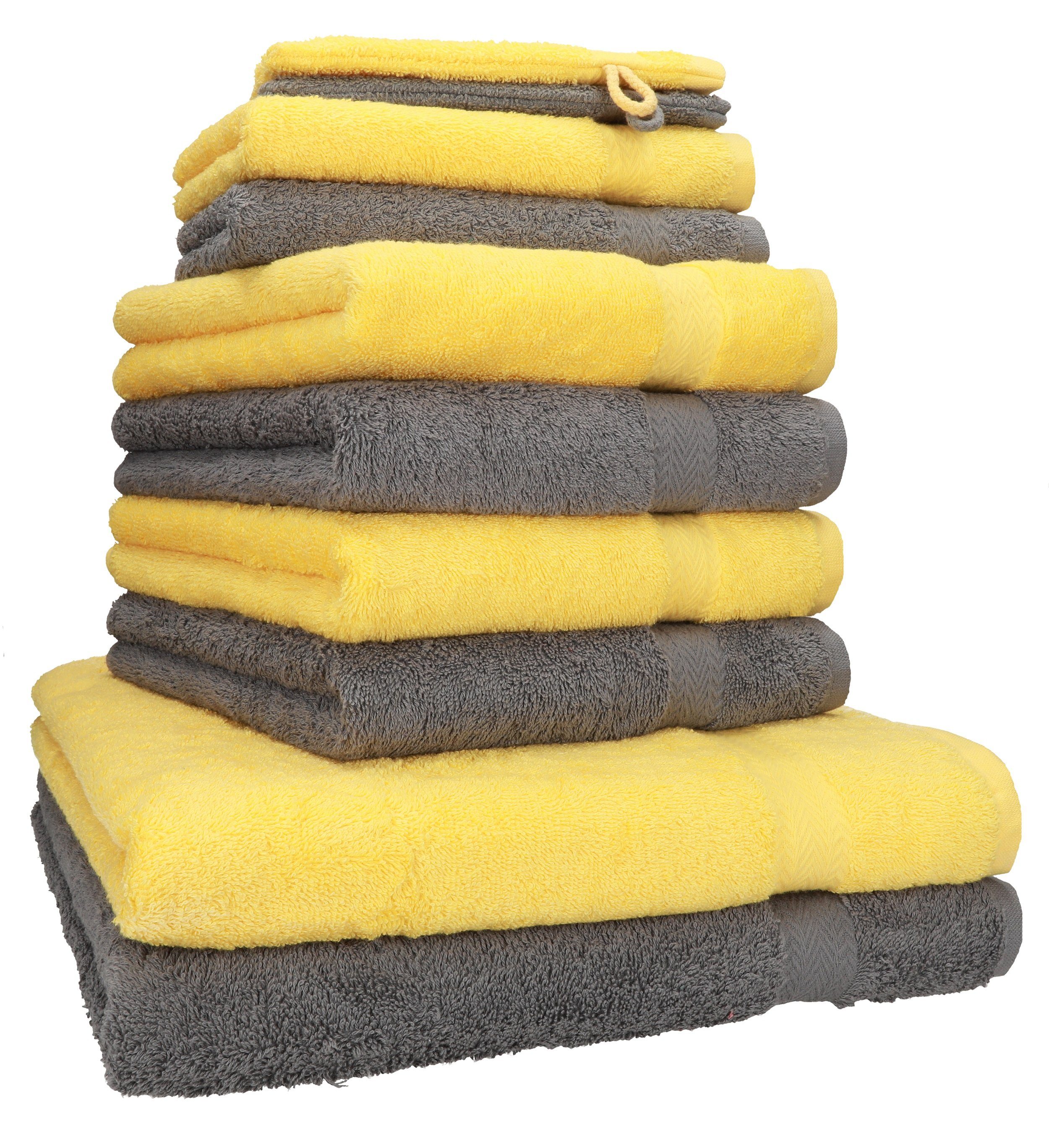 Betz Handtuch Set 10-TLG. Handtuch-Set Premium Farbe Anthrazit & Gelb, 100% Baumwolle, (10-tlg)