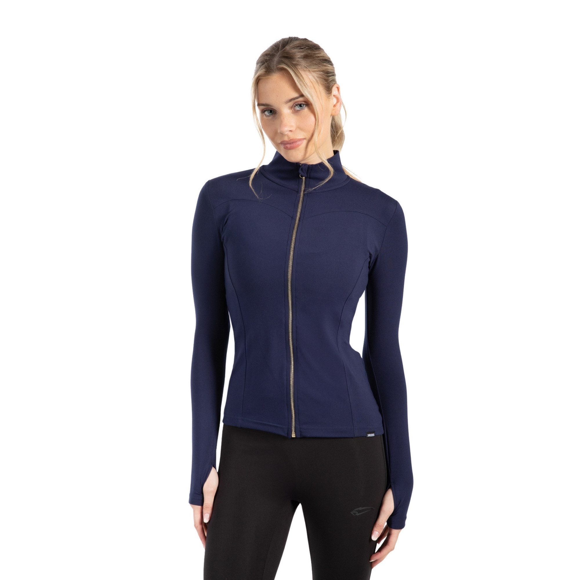 Smilodox Trainingsjacke Kenna Gold, Figurbetonte Sportjacke mit 3D Rubber Print, Stehkragen Goldener Reißverschluss formende Nähte atmungsaktive Laufjacke
