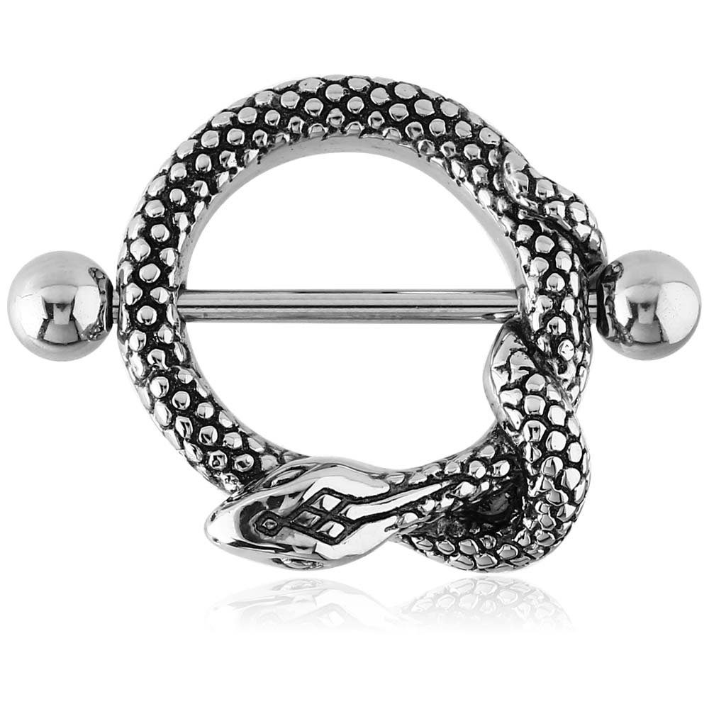 viva-adorno Brustwarzenpiercing Brustpiercing Schlange Nippel Schild Barbell Nippelpiercing, Chirurgenstahl 316 L teilweise geschwärzt