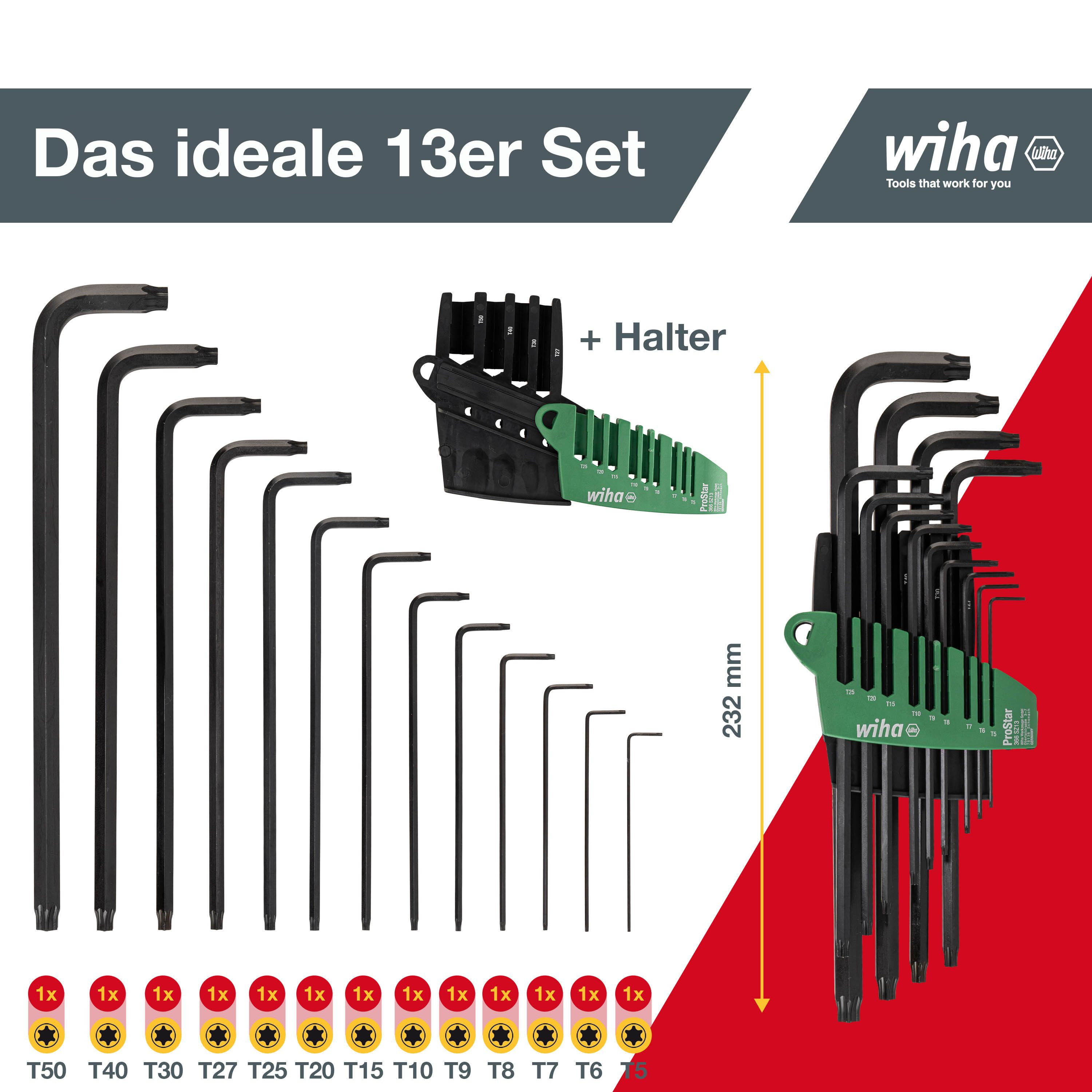 Wiha Stiftschlüssel ProStar Halter (24852) - 14 tlg., Torx Winkelschlüssel Satz, Torxschlüssel