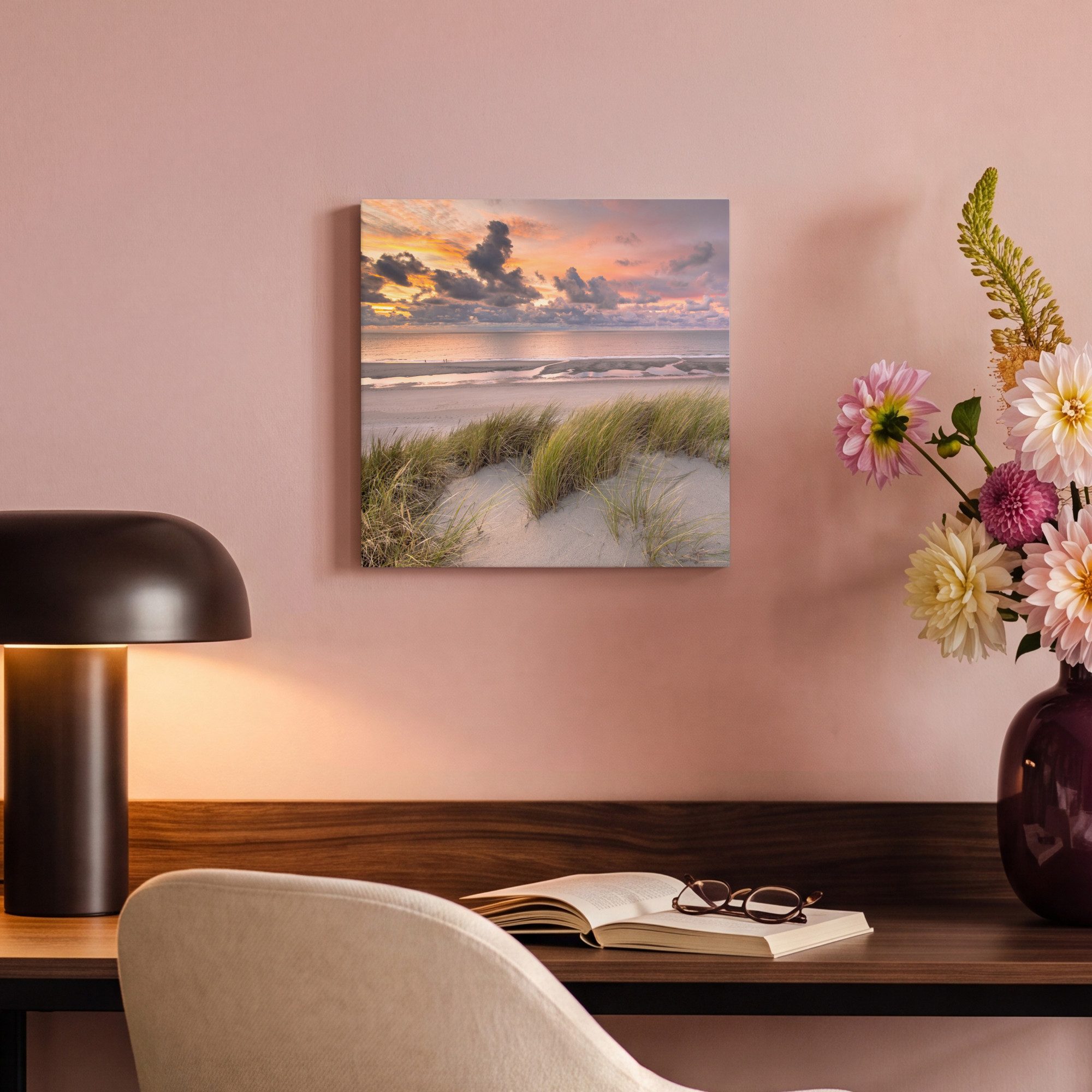 OneMillionCanvasses® Leinwandbild Sonnenuntergang - Düne - Strand - Pflanzen - Meer, Fotodruck (1 St), Leinwand Canvas Wandbild, Wanddekoration 20x30 cm – Bild 4 von 5