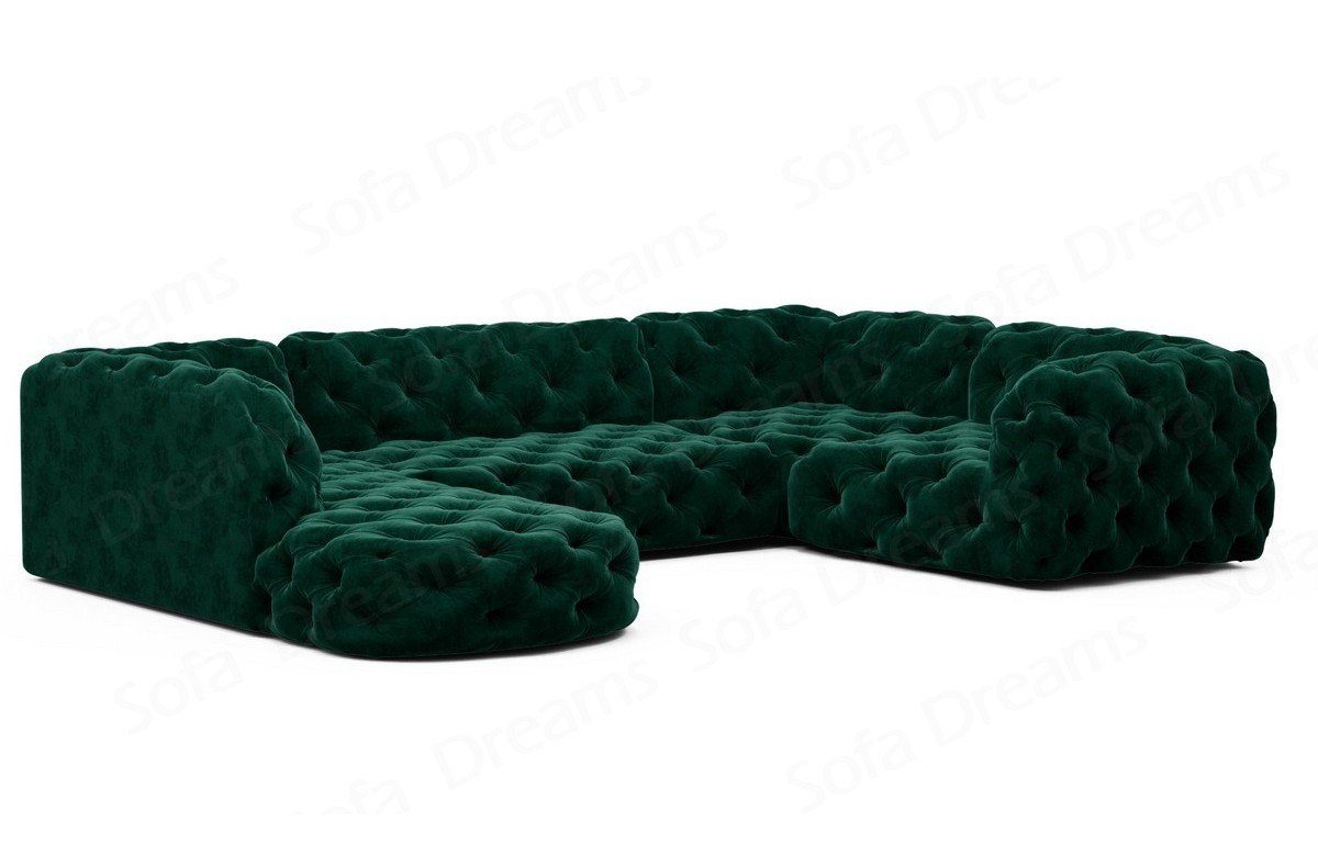 Sofa Dreams Wohnlandschaft Sofa Stoffsofa, Couch Design im Couch grün37 Form Chesterfield Stil U Lanzarote Stoff