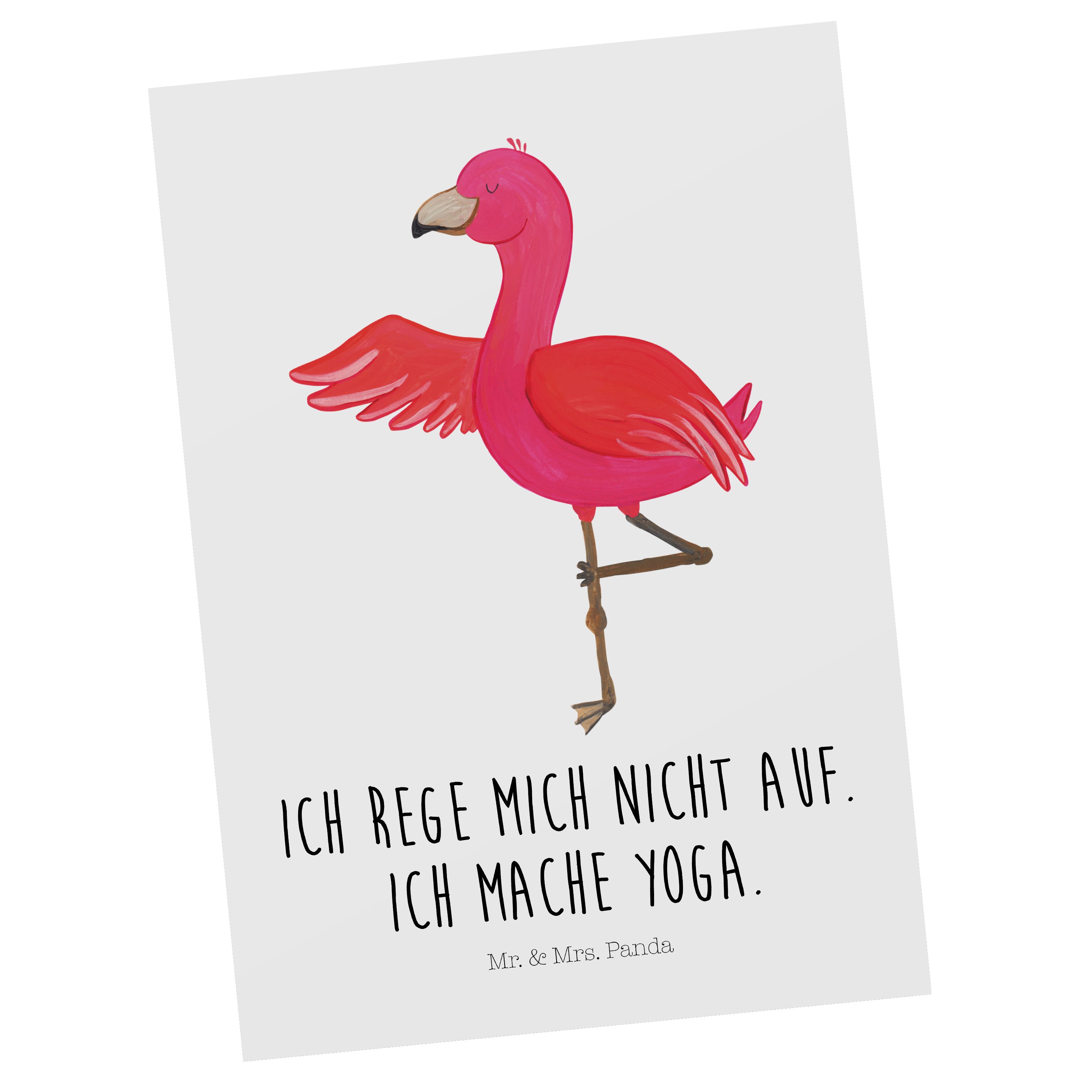 Mr. & Mrs. Panda Postkarte Flamingo Yoga - Weiß - Geschenk, Yoga-Übung, Geschenkkarte, Dankeskar