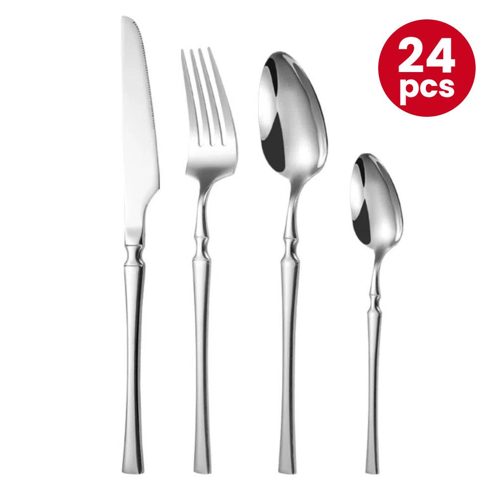 YNOFIT Besteck-Set 24-tlg Besteckset, feine Qualität, hochglanzpoliert, 6 Personen, Edelstahl, 6 Tafelmesser, 6 Tafelgabeln, 6 Tafellöffel, 6 Teelöffel
