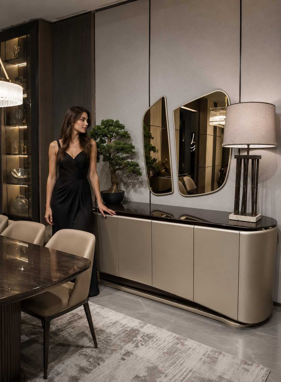 JVmoebel Sideboard Moderner Komplettes Sideboard mit Spiegel Esszimmer Luxusmöbel (2 St), Made in Europa