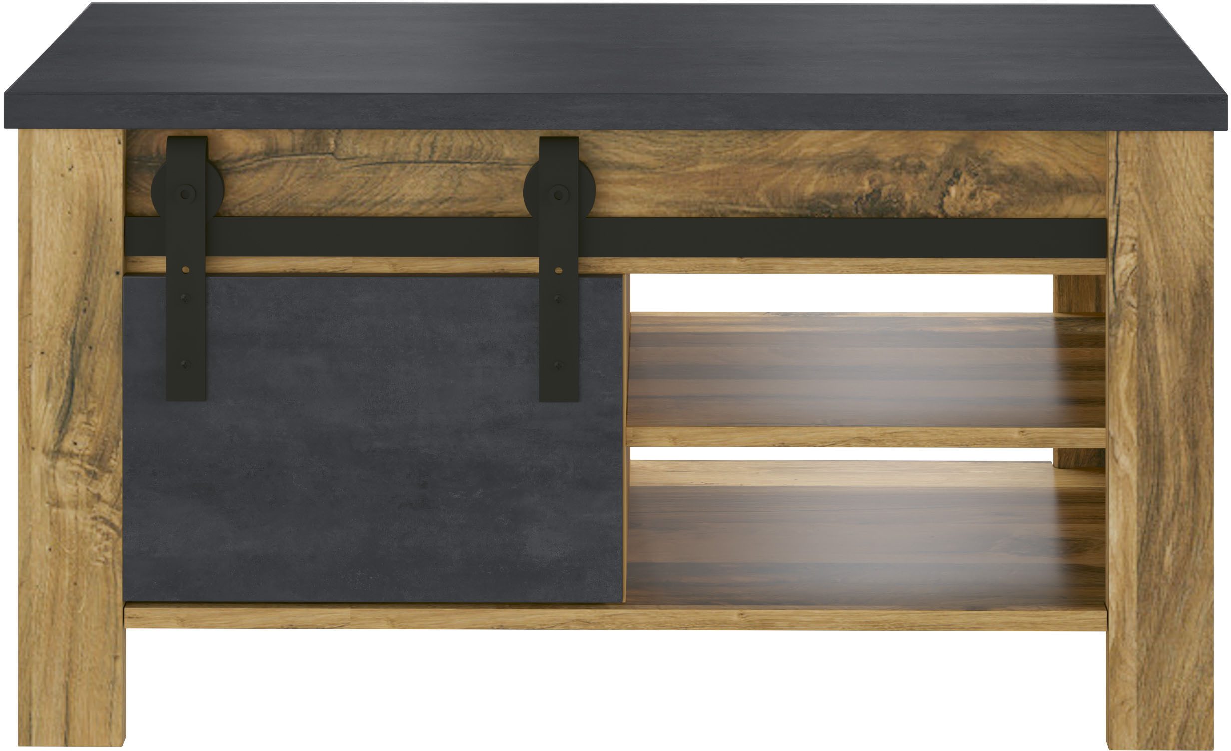 Home affaire Couchtisch York, Beistelltisch, Wohnzimmertisch mit Scheunentorbeschlag, mit Ablagemöglichkeiten, in Hunton Oak und Anthrazit